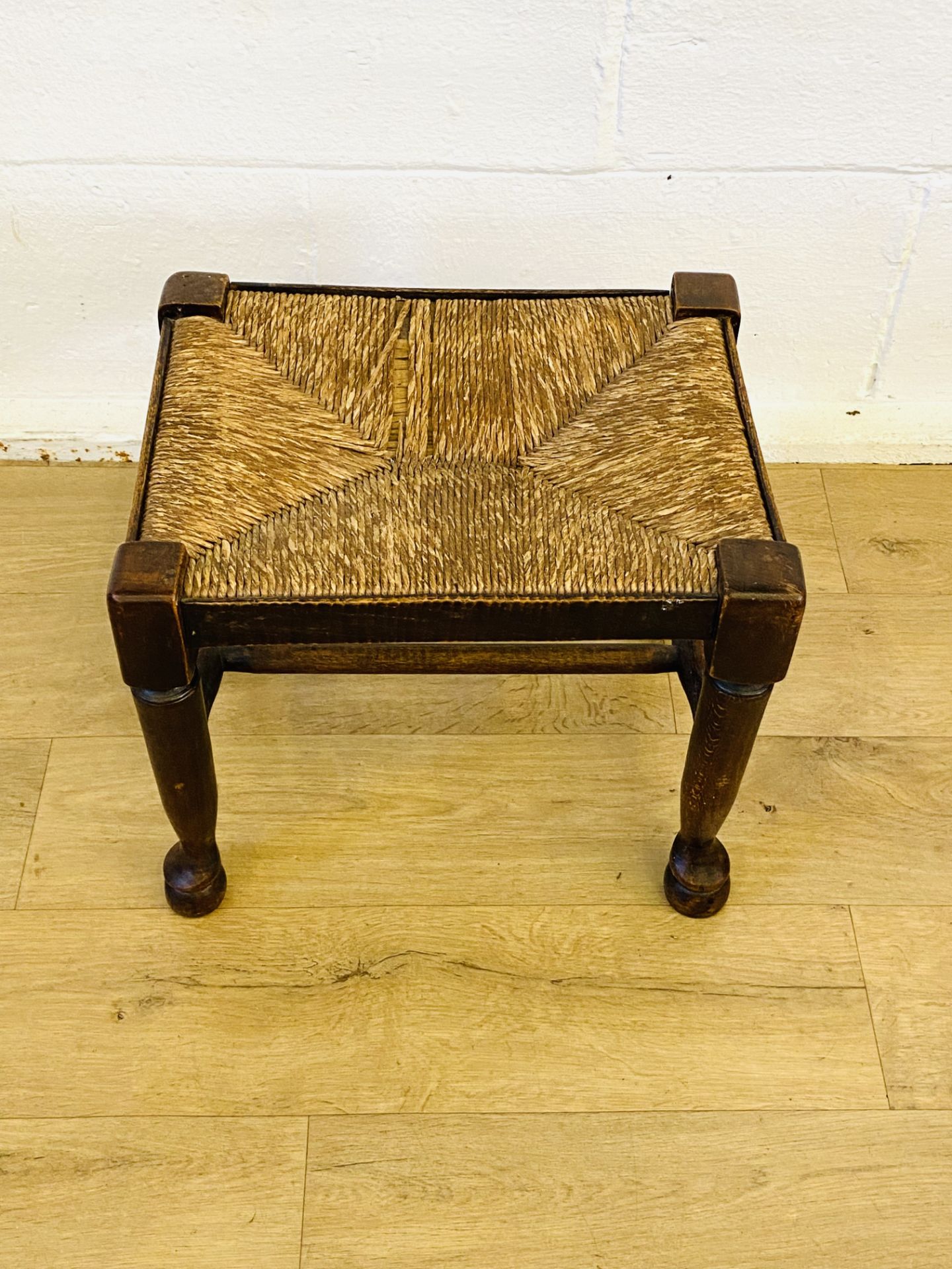 Victorian oak stool with rush seat - Image 3 of 4