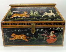 Wooden casket with painted Middle Eastern scenes