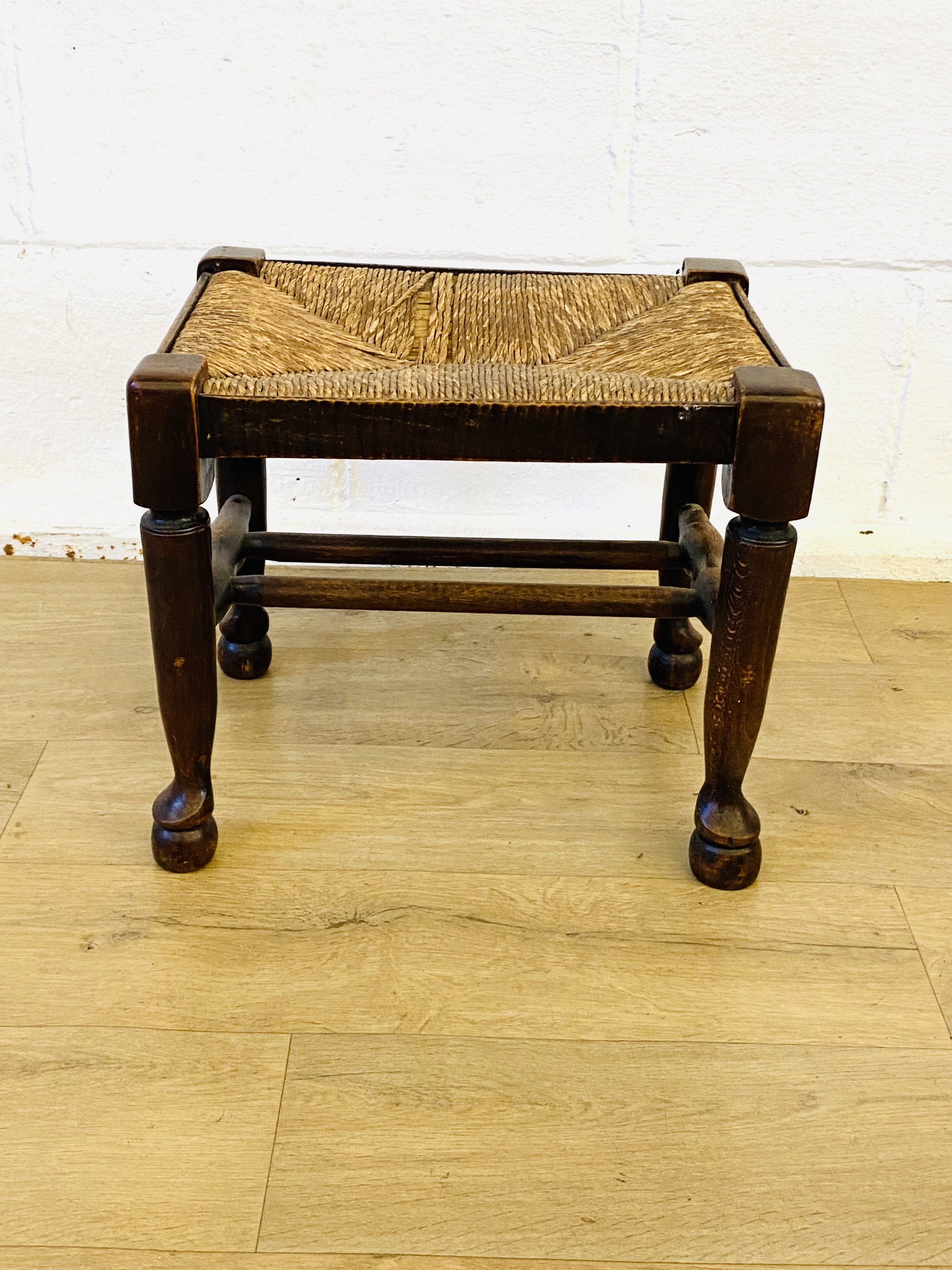 Victorian oak stool with rush seat