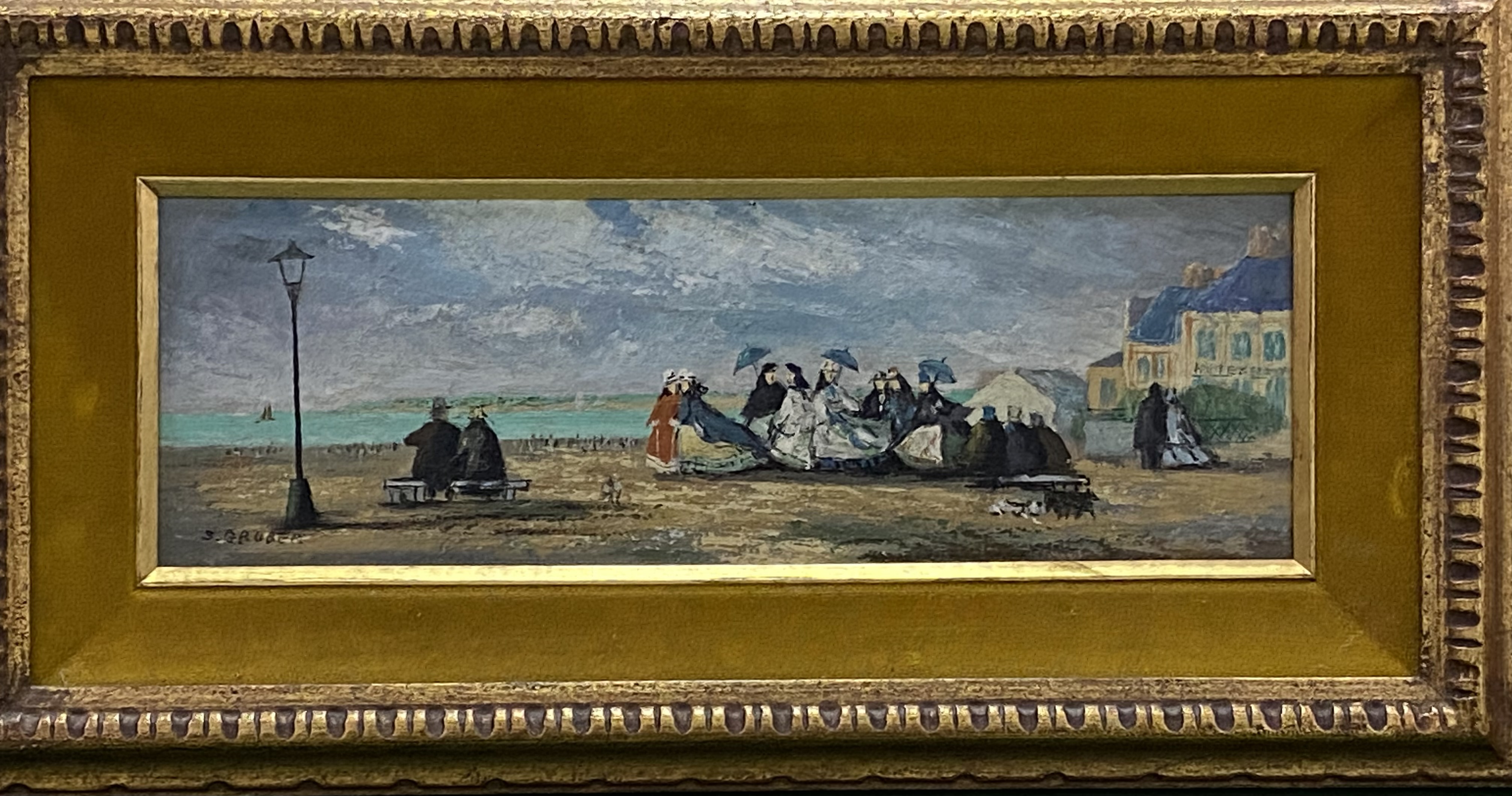 Oil on board of a sea front scene - Image 2 of 6