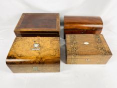 Two mahogany jewellery boxes together with two other mahogany boxes
