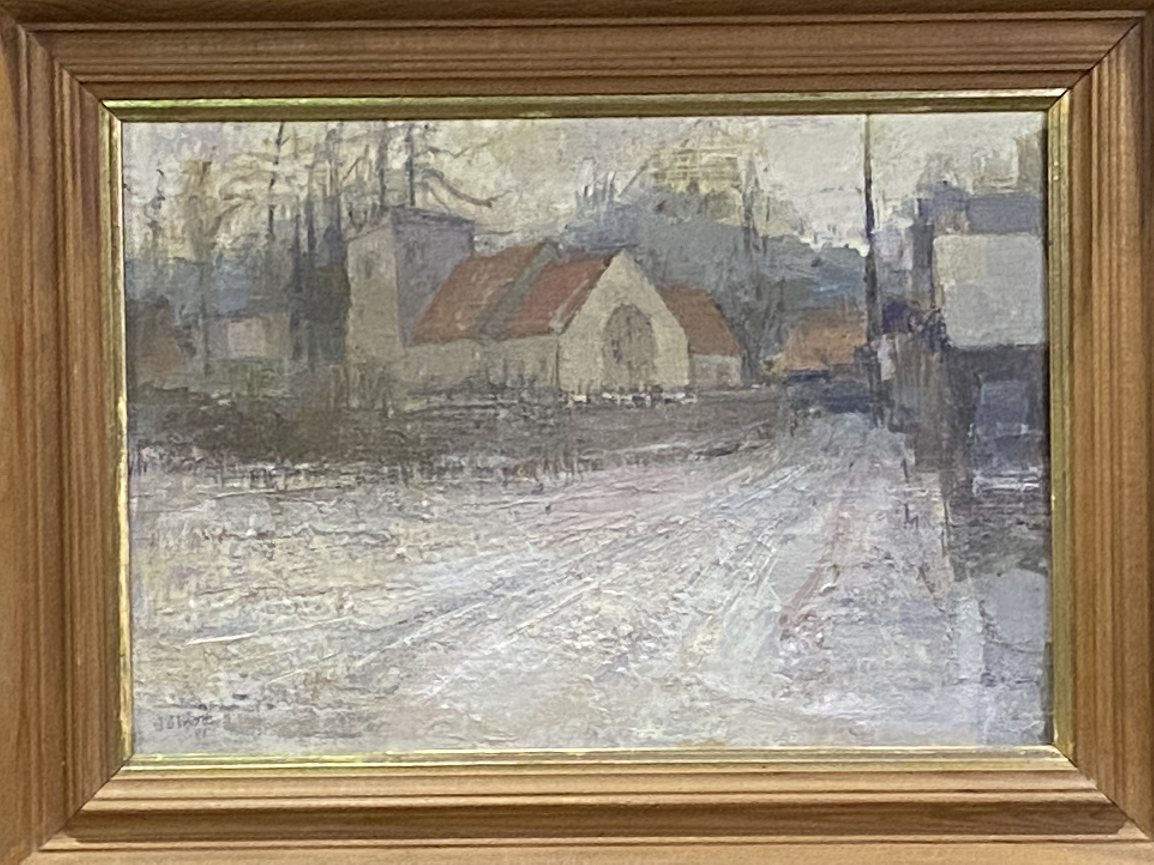 Framed oil on canvas of a church - Image 4 of 4