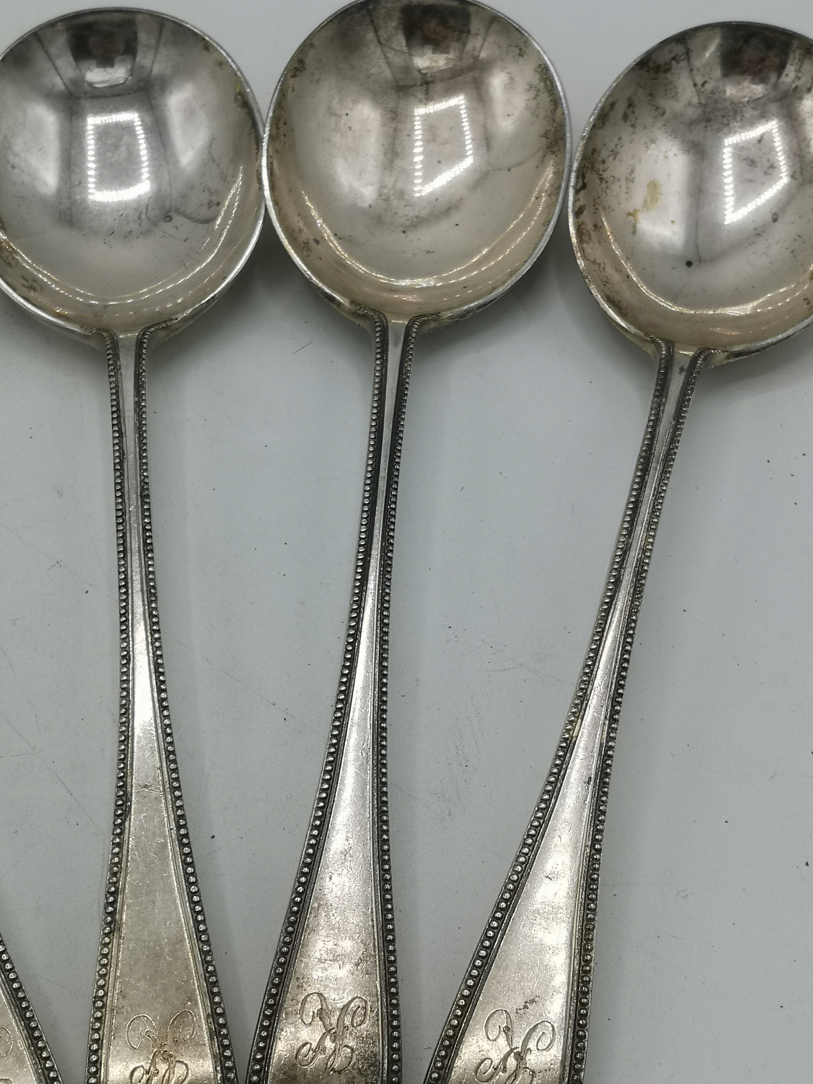 Five silver soup spoons together with a matched silver soup spoon - Image 5 of 6