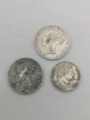 1819 silver sixpence; 1839 silver shilling; 1872 shilling.