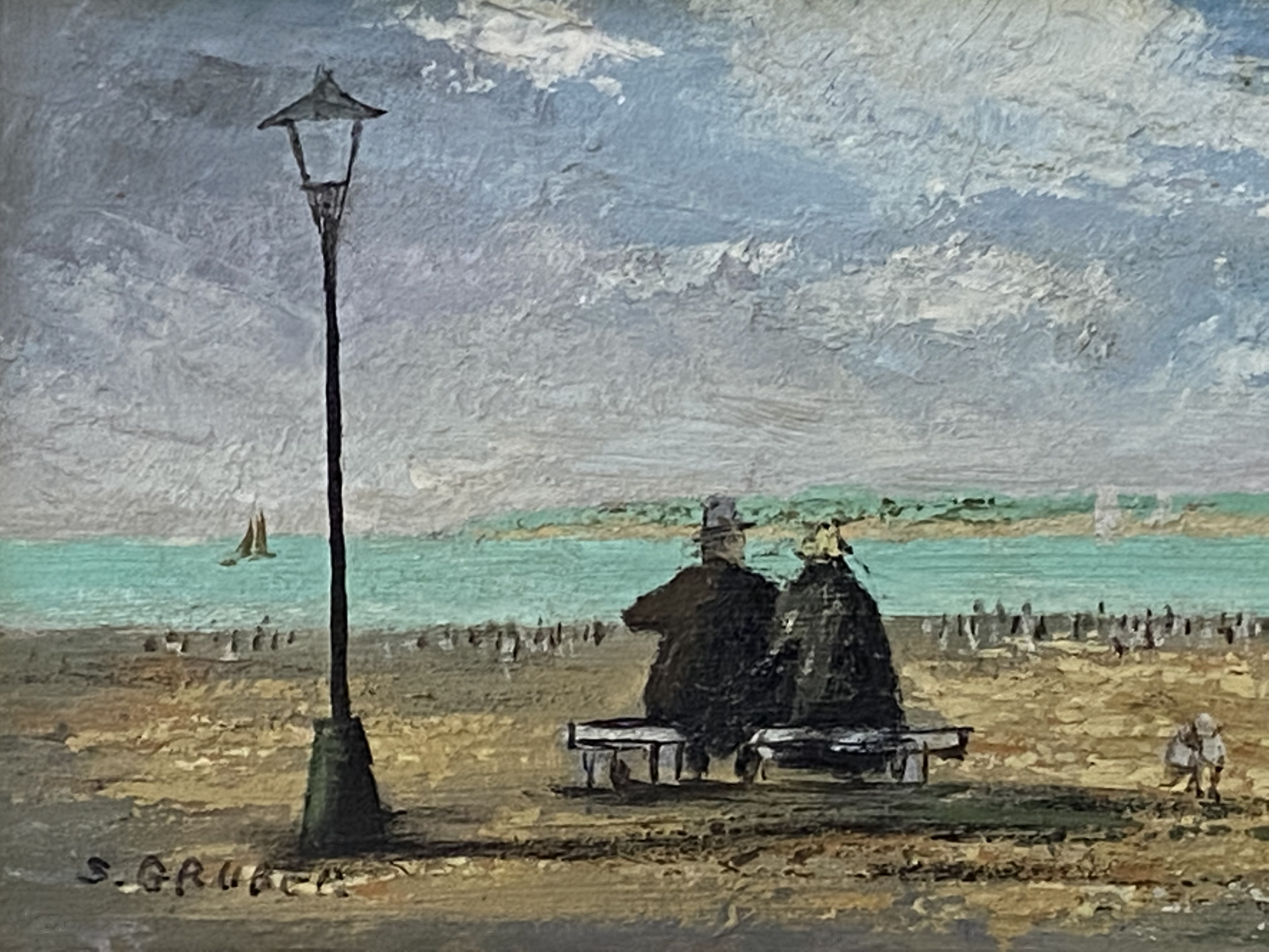 Oil on board of a sea front scene - Image 5 of 6