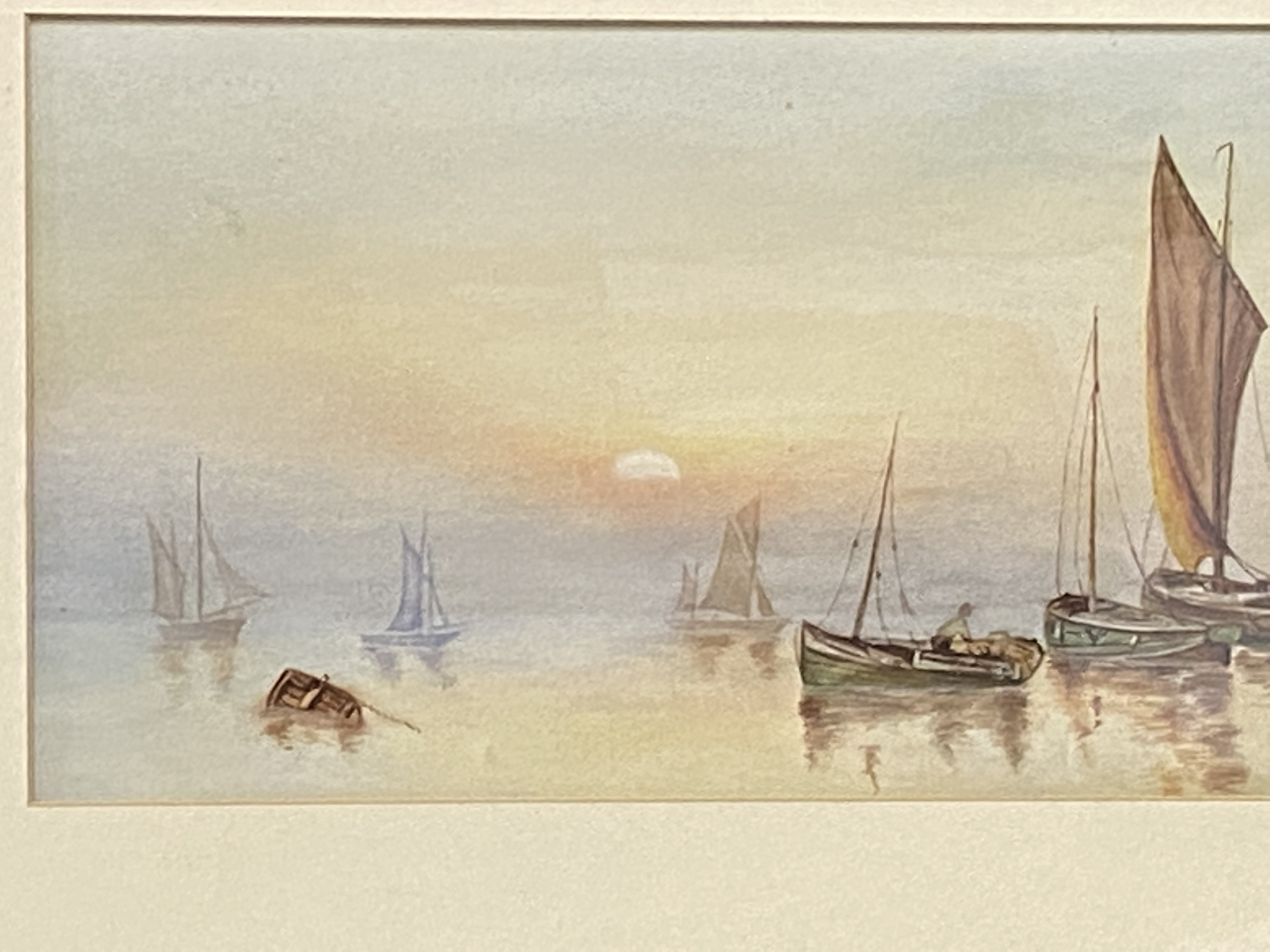 Framed and glazed watercolour of moored boats - Image 2 of 3