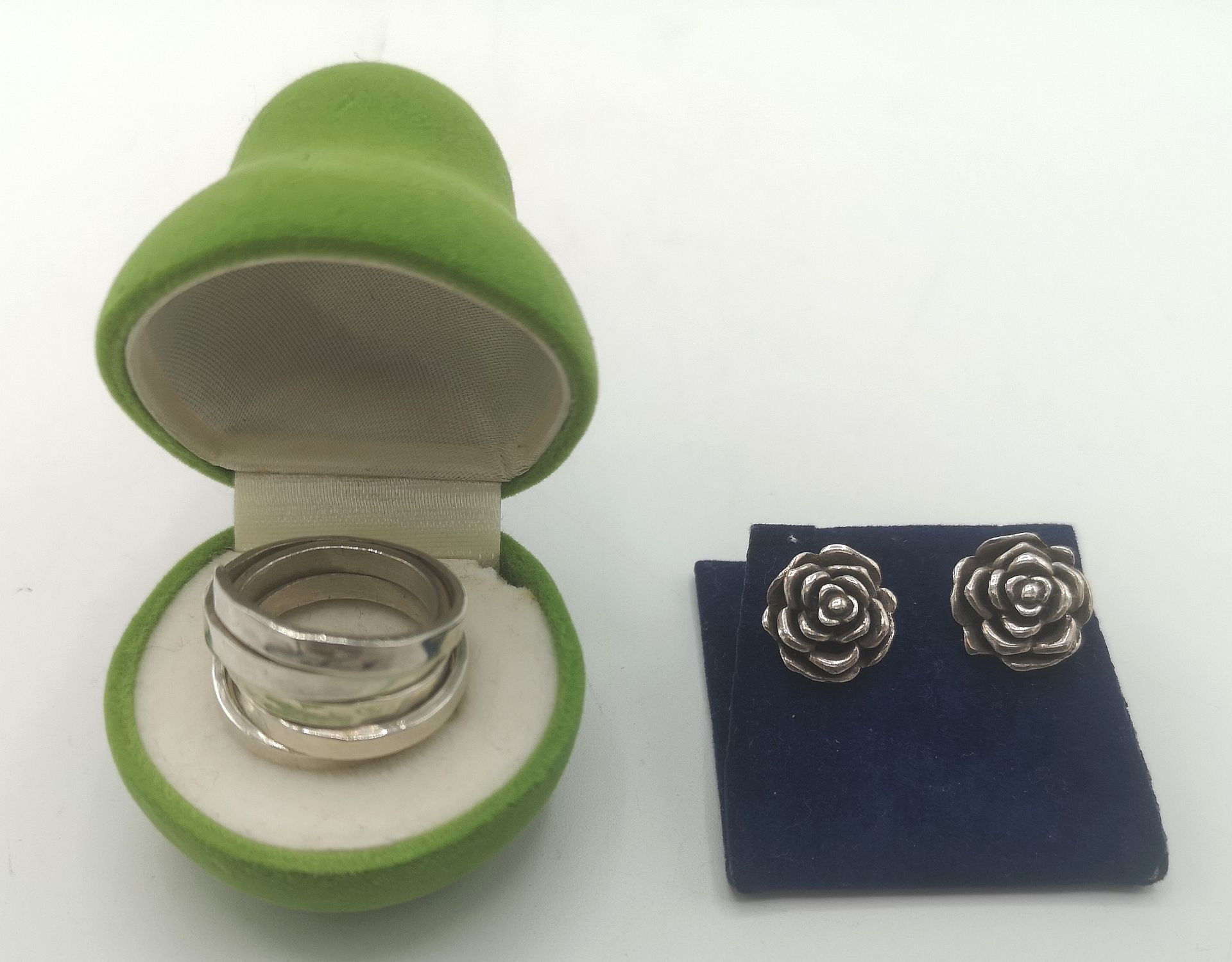 Silver ring and earrings