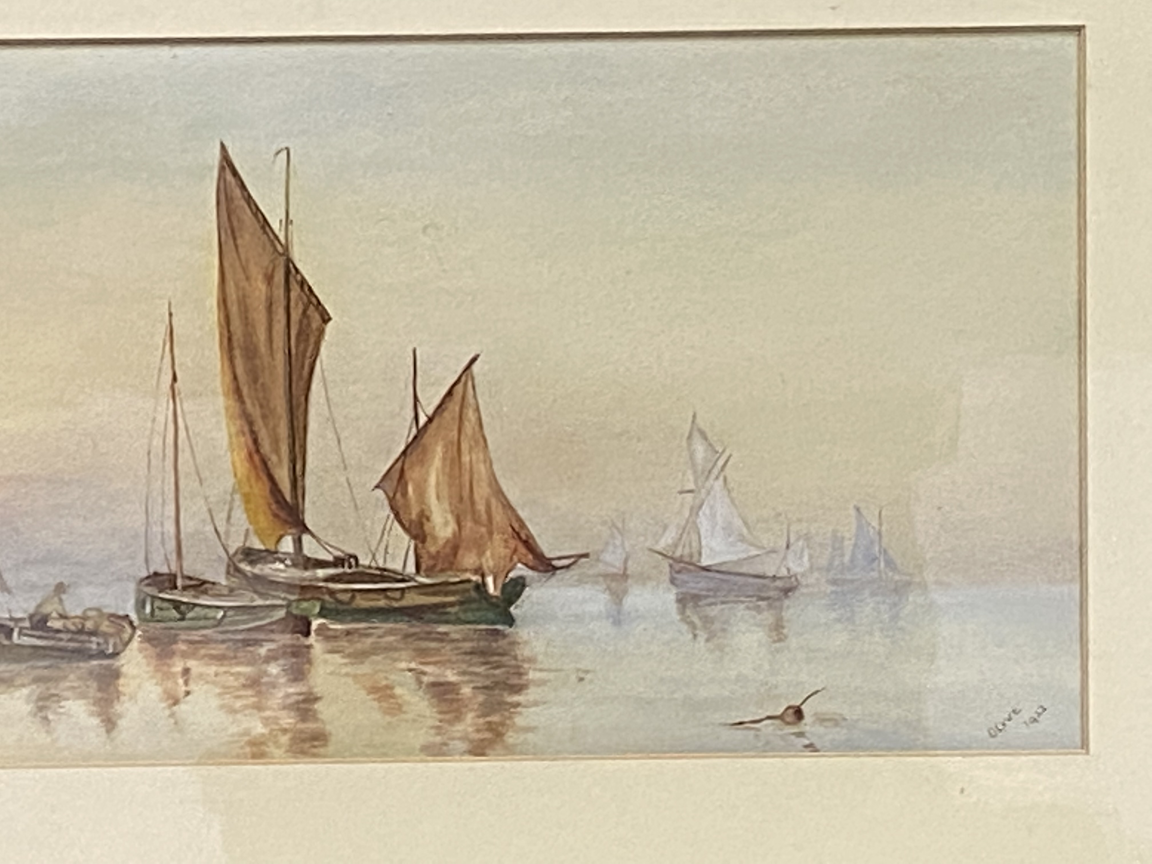 Framed and glazed watercolour of moored boats - Image 3 of 3