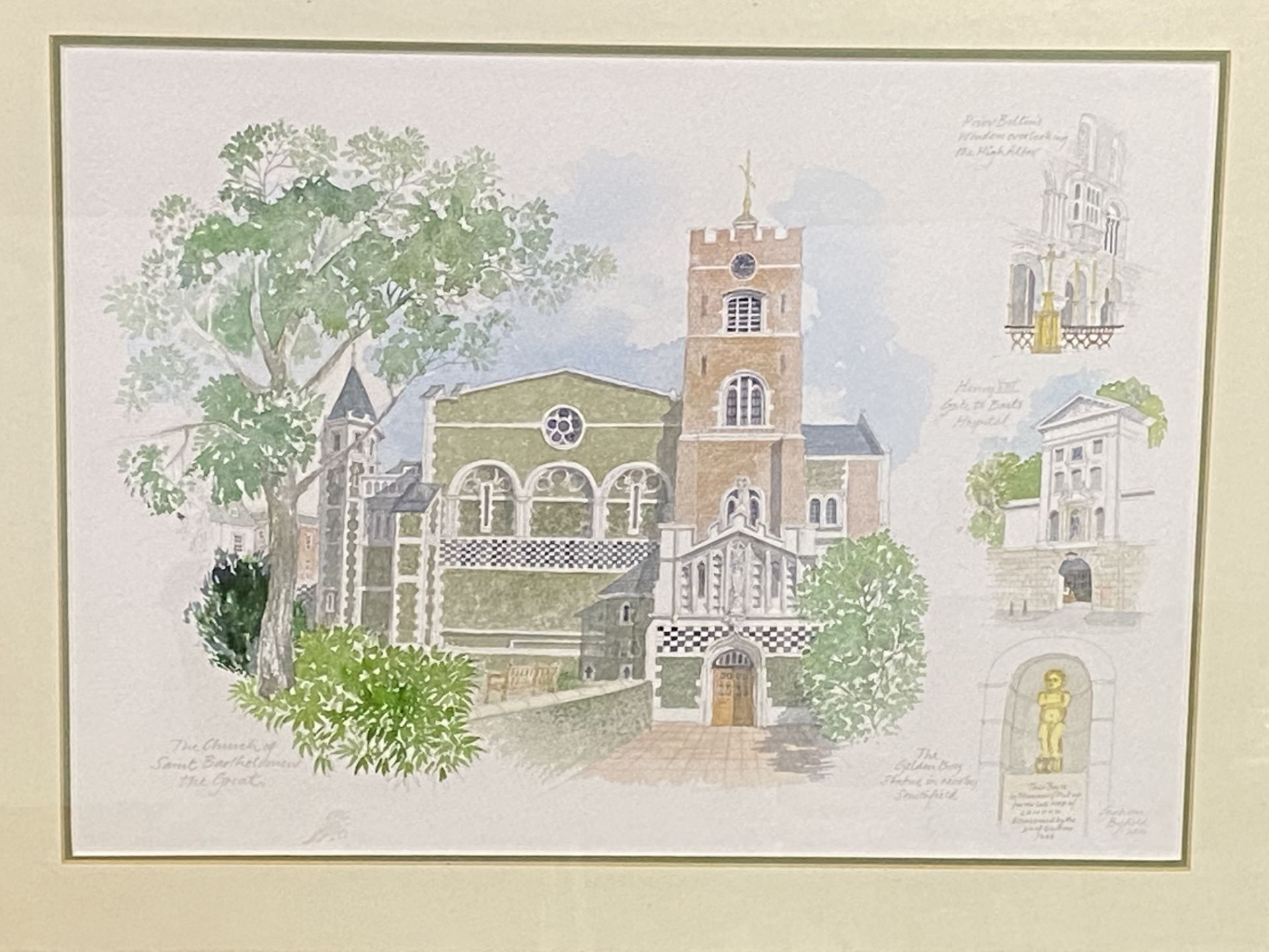 Watercolour of the Church of St. Bartholomew the Great - Image 5 of 5
