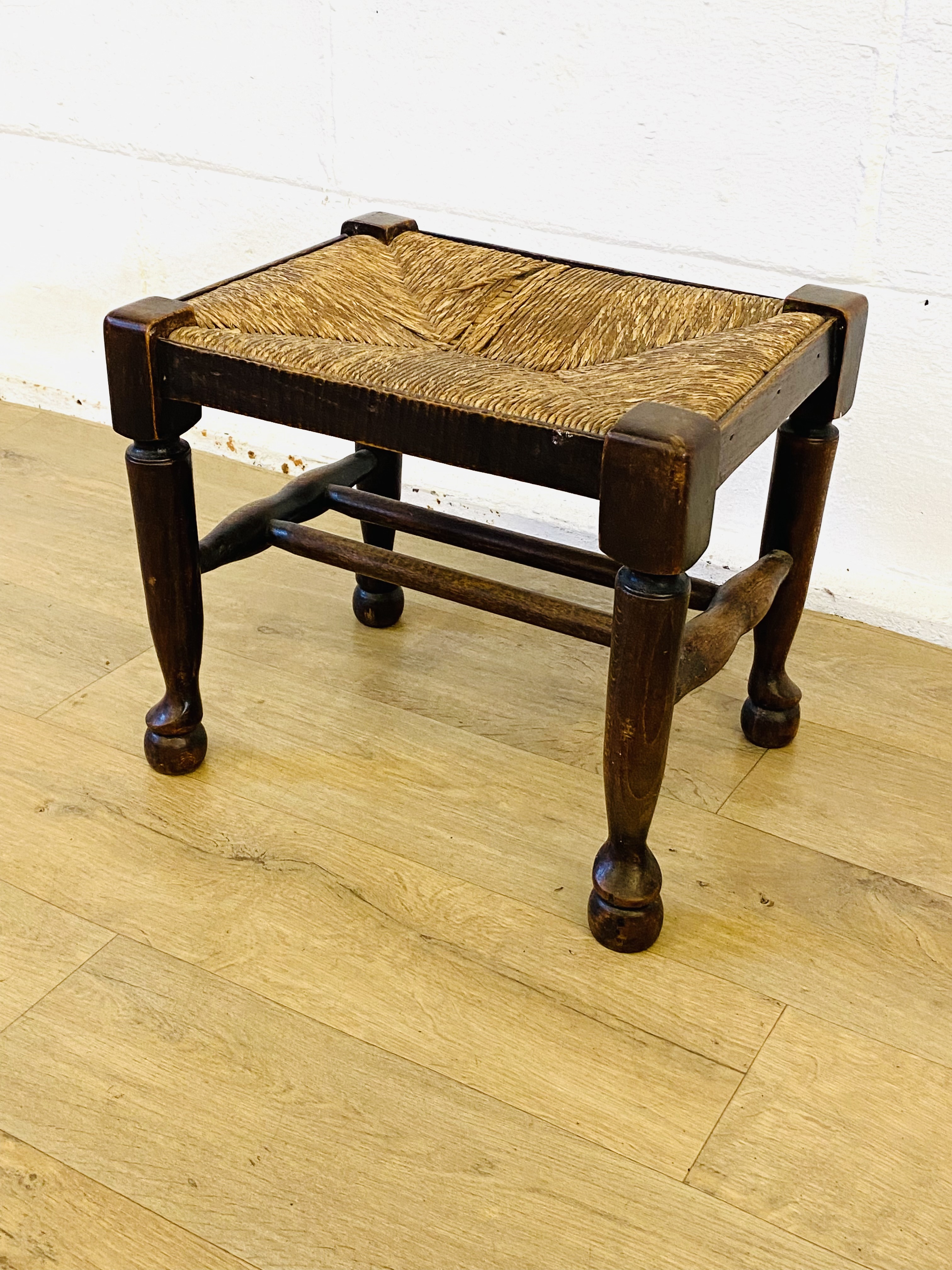 Victorian oak stool with rush seat - Image 2 of 4