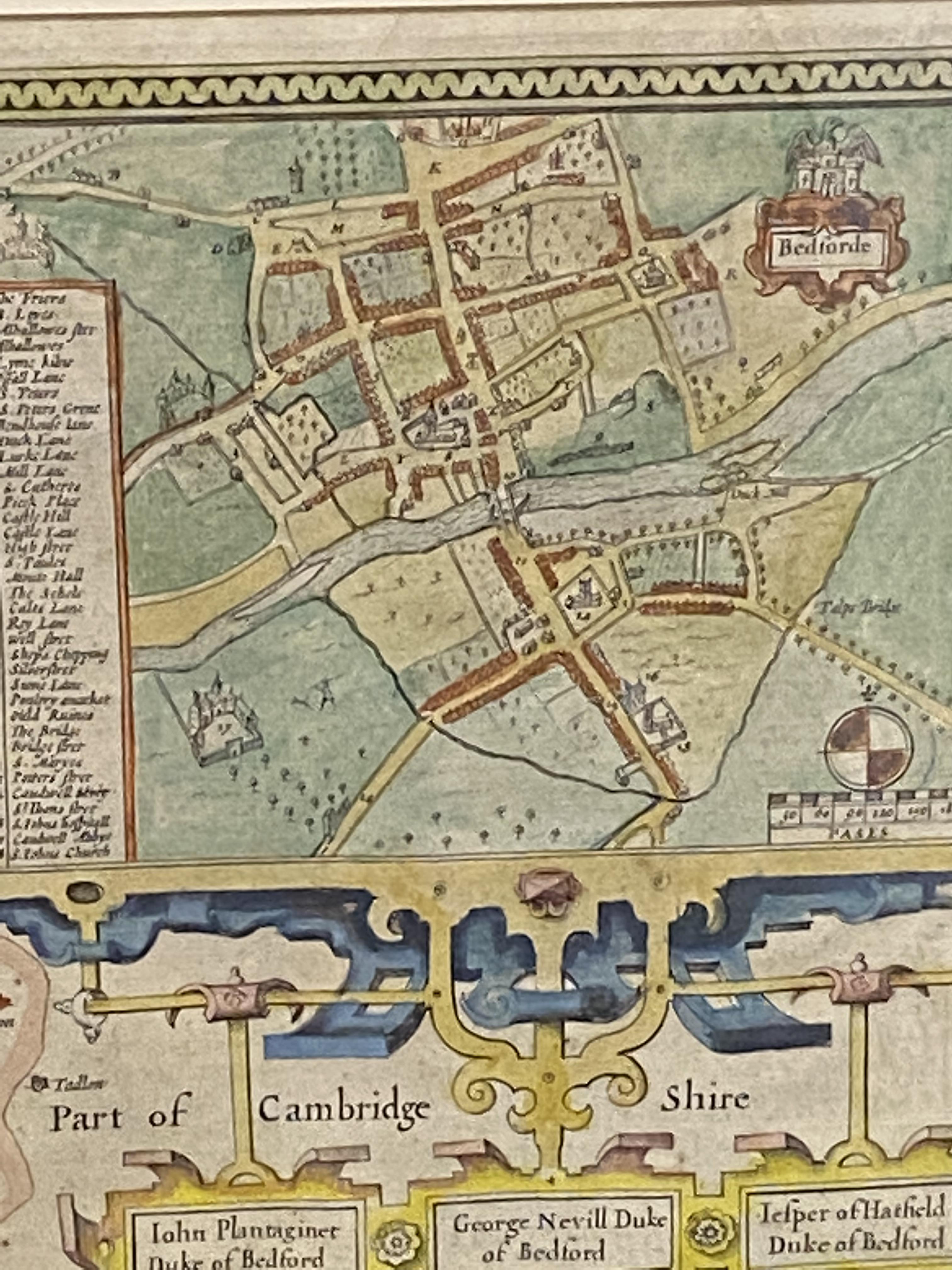 Framed and glazed map of Bedford together with a hand coloured map of Bedfordshire - Image 3 of 11