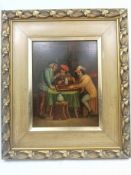 Oil on board of three man in an ale house