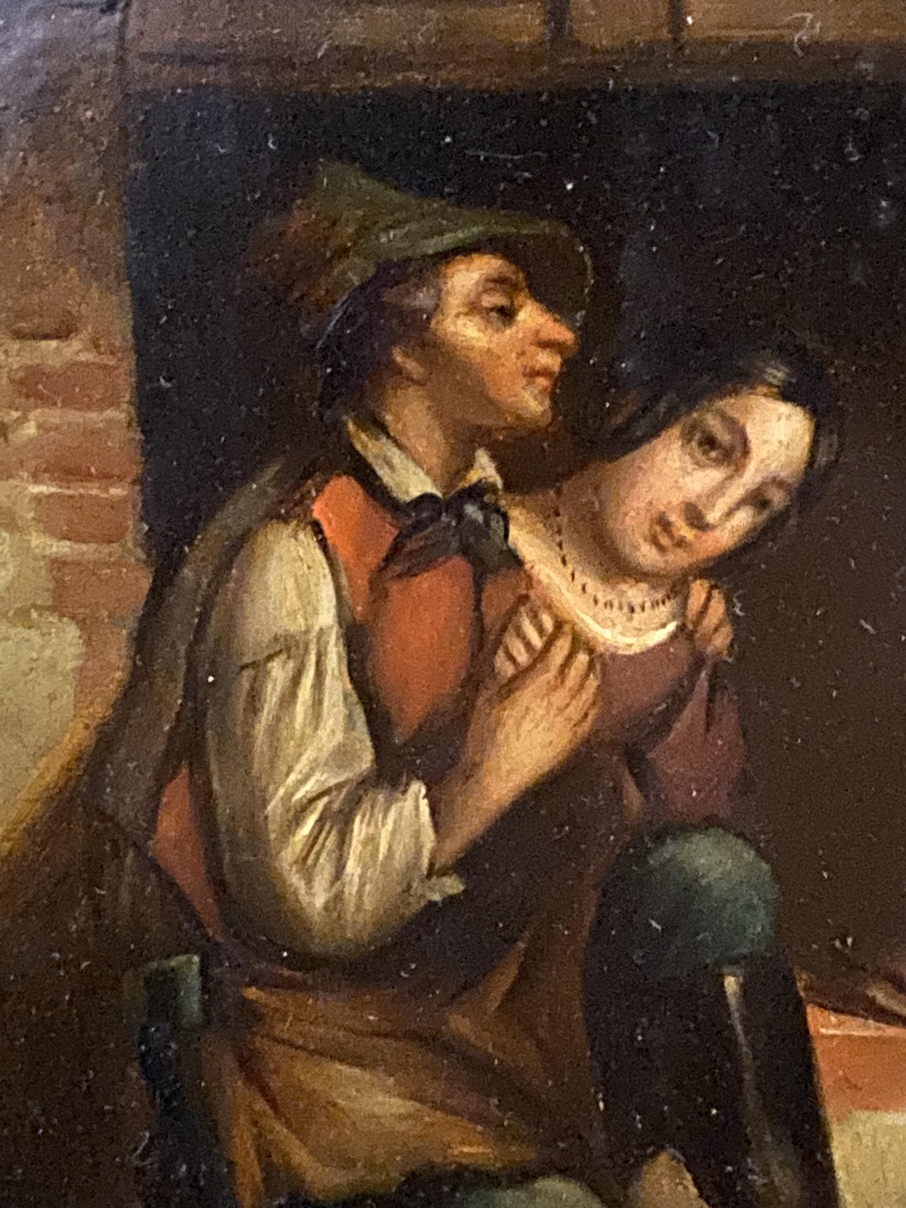 Oil on board of a couple in period costume
