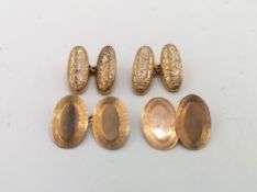 Two pairs of 9ct gold cufflinks, 9.2g