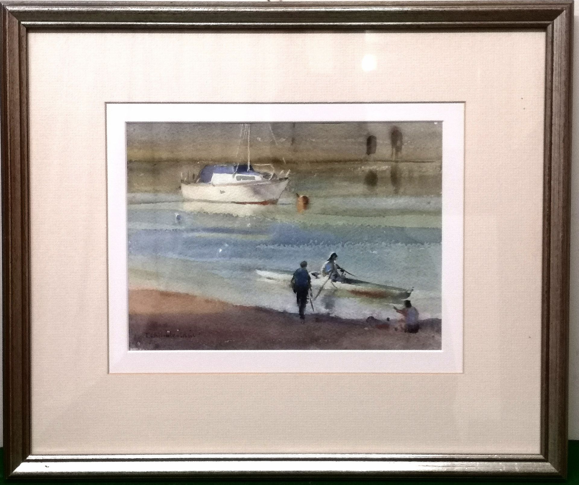 Trevor Chamberlain RSMA ROI (British, b.1933) Framed and glazed watercolour, 'The Rowing Lesson'