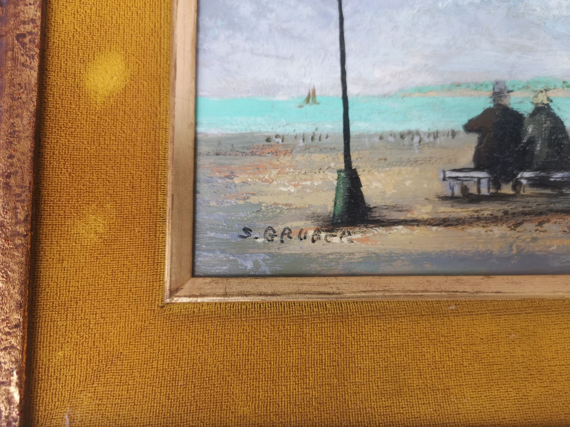 Oil on board of a sea front scene - Image 6 of 6