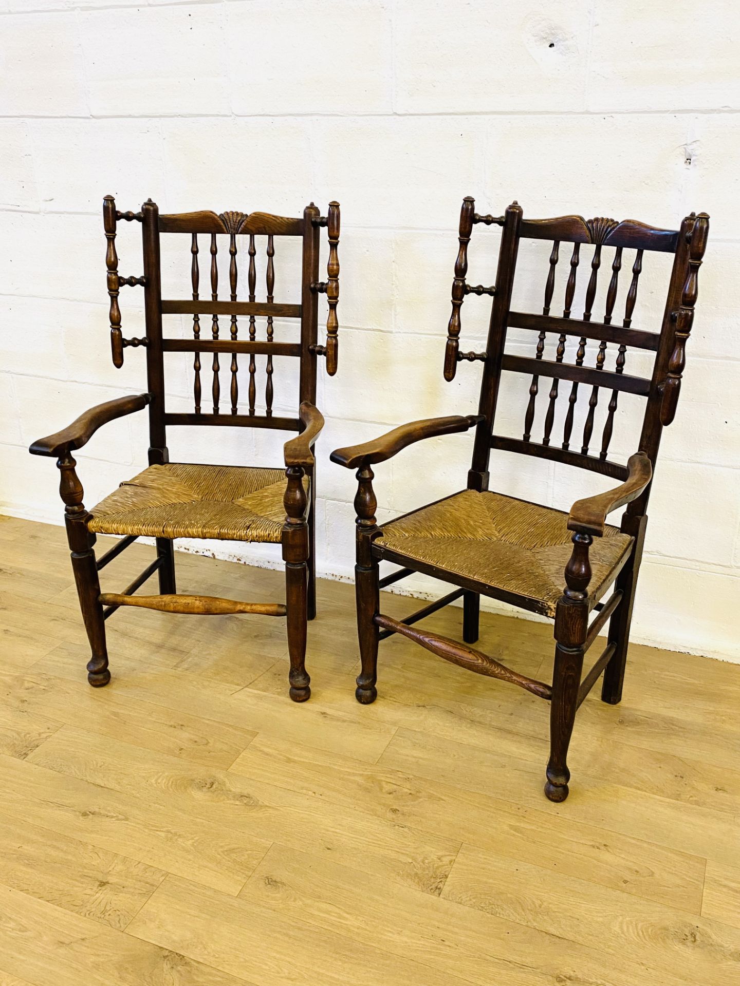 Pair of oak arts and crafts style armchairs - Image 2 of 7