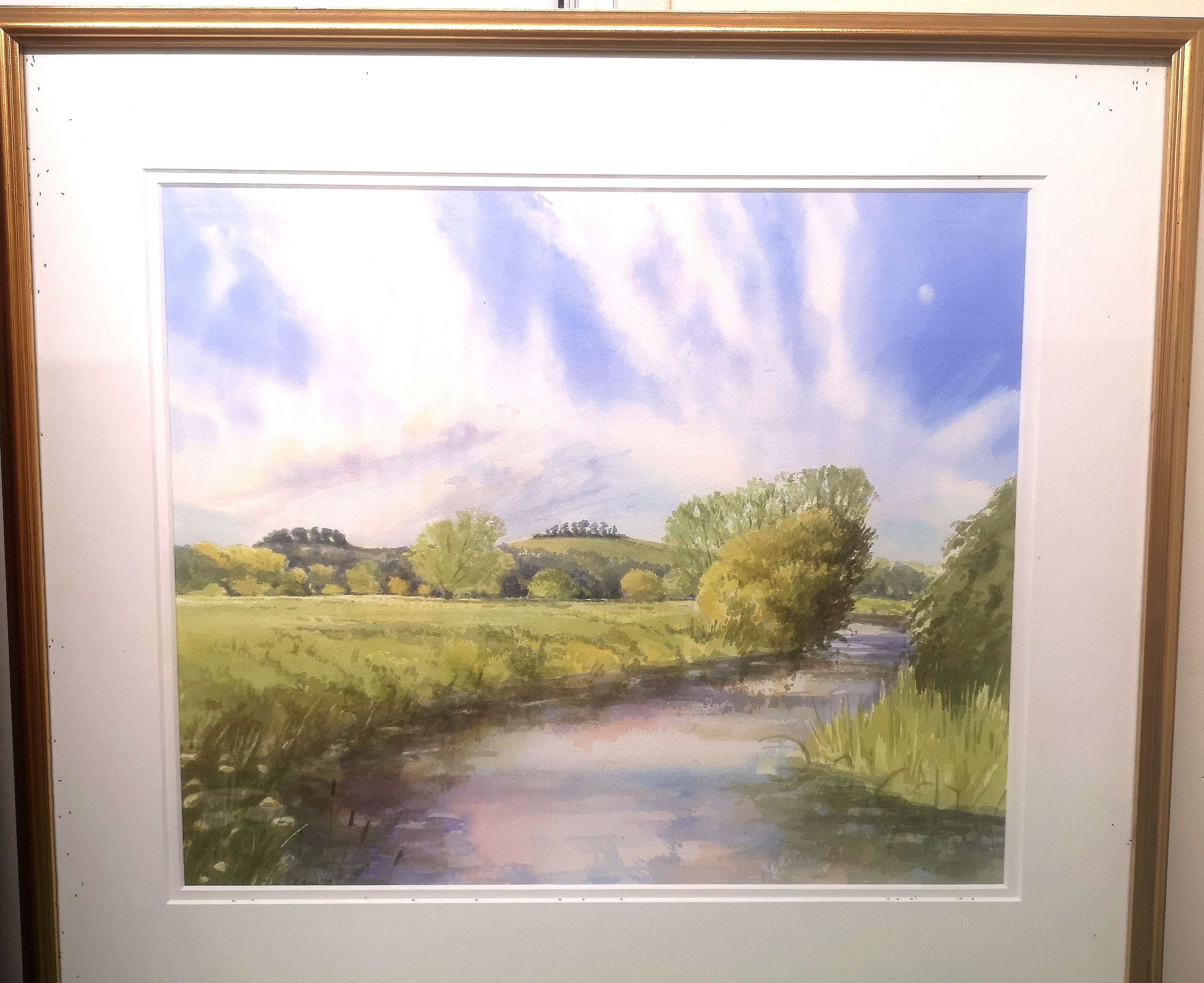 Framed and glazed watercolour 'a view across the Thame' - Image 3 of 3