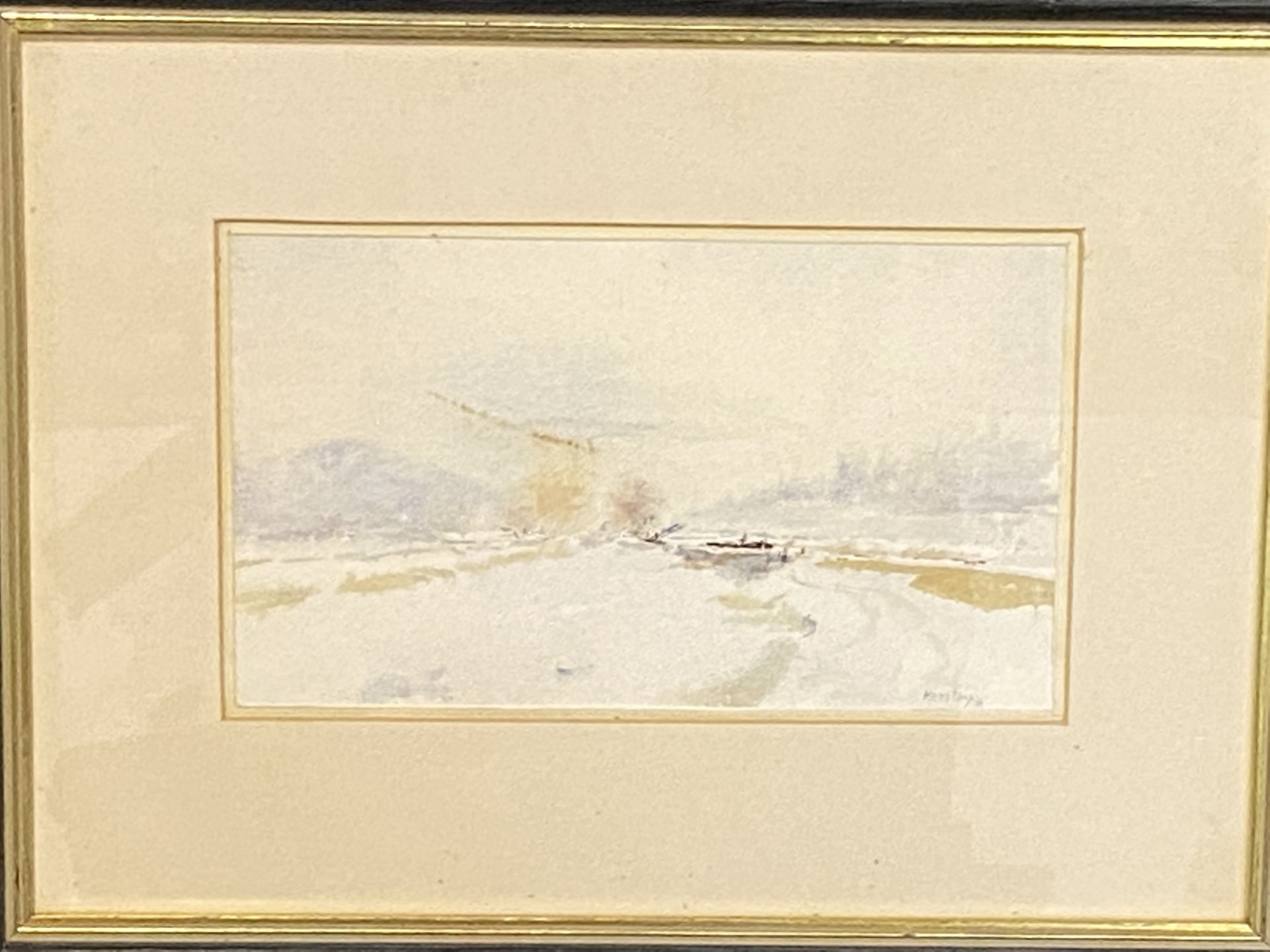 Framed and glazed watercolour of Oxford under snow - Image 3 of 3