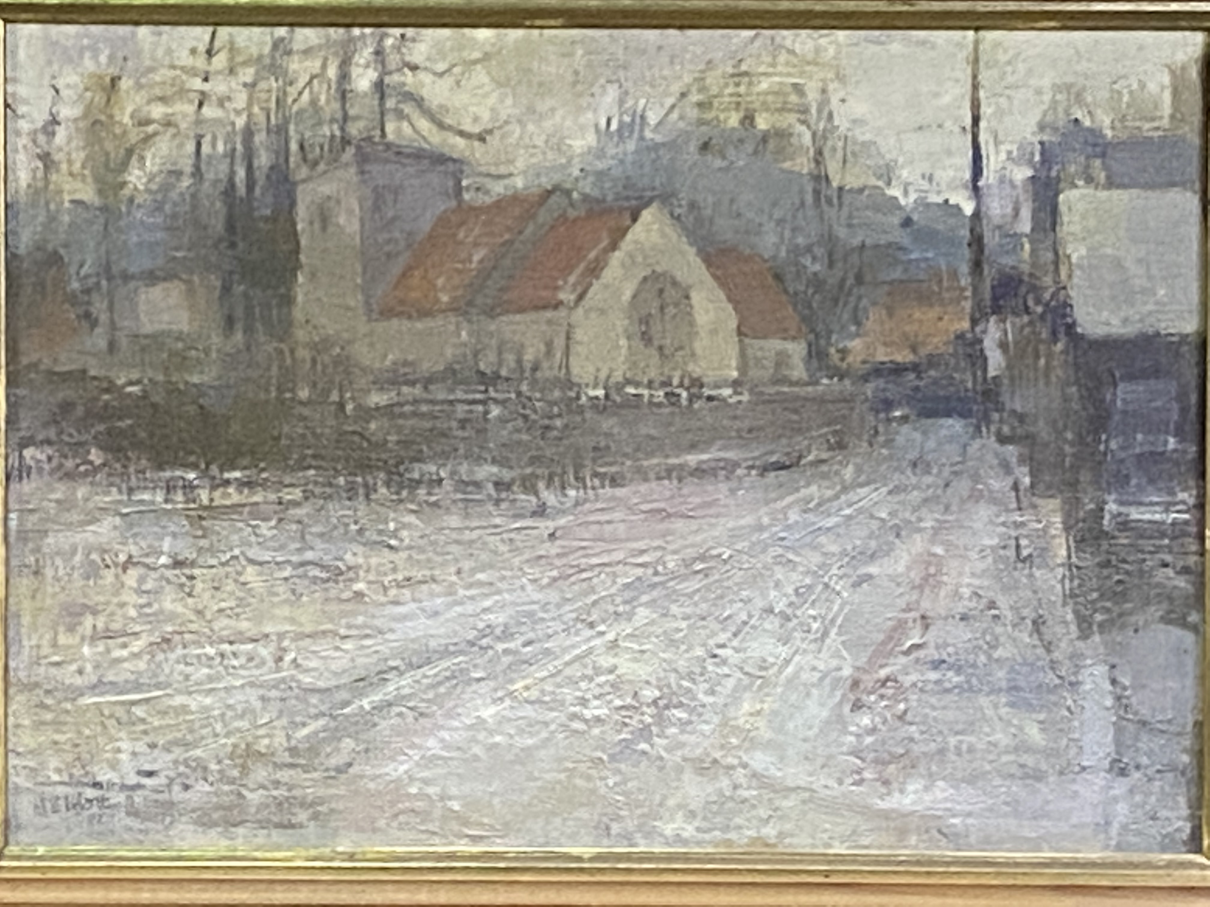 Framed oil on canvas of a church - Image 3 of 4