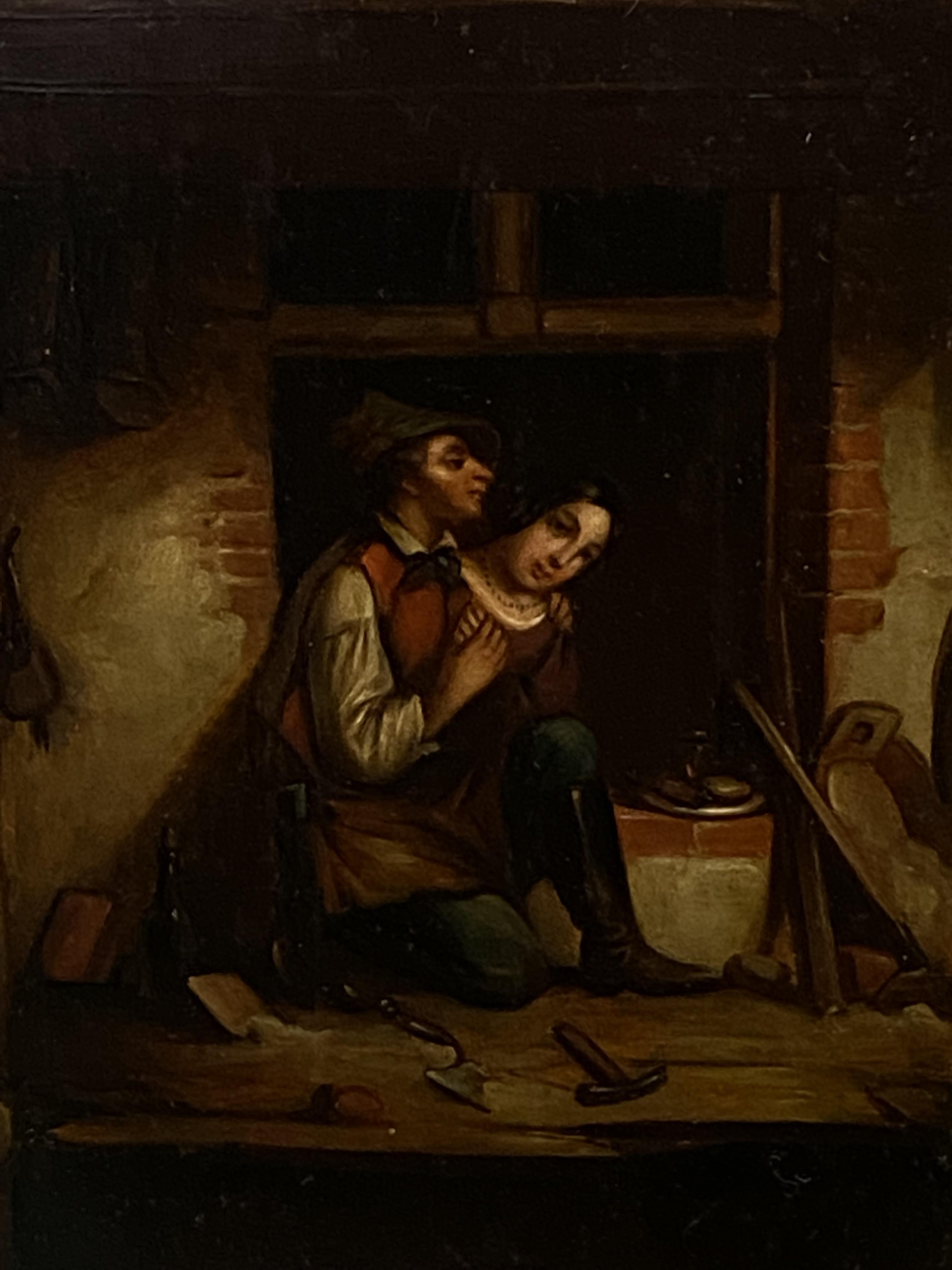 Oil on board of a couple in period costume - Image 3 of 4