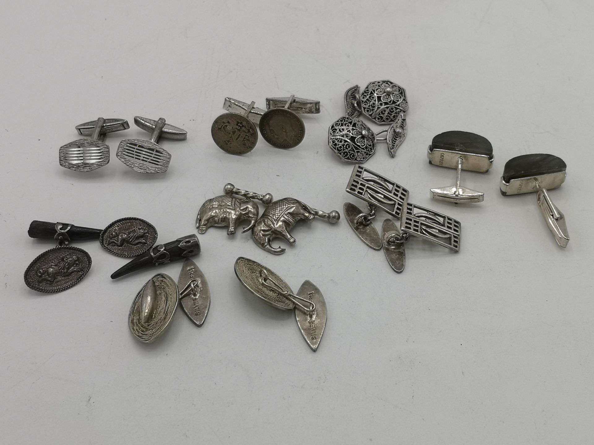 Six pairs of silver cufflinks - Image 2 of 6