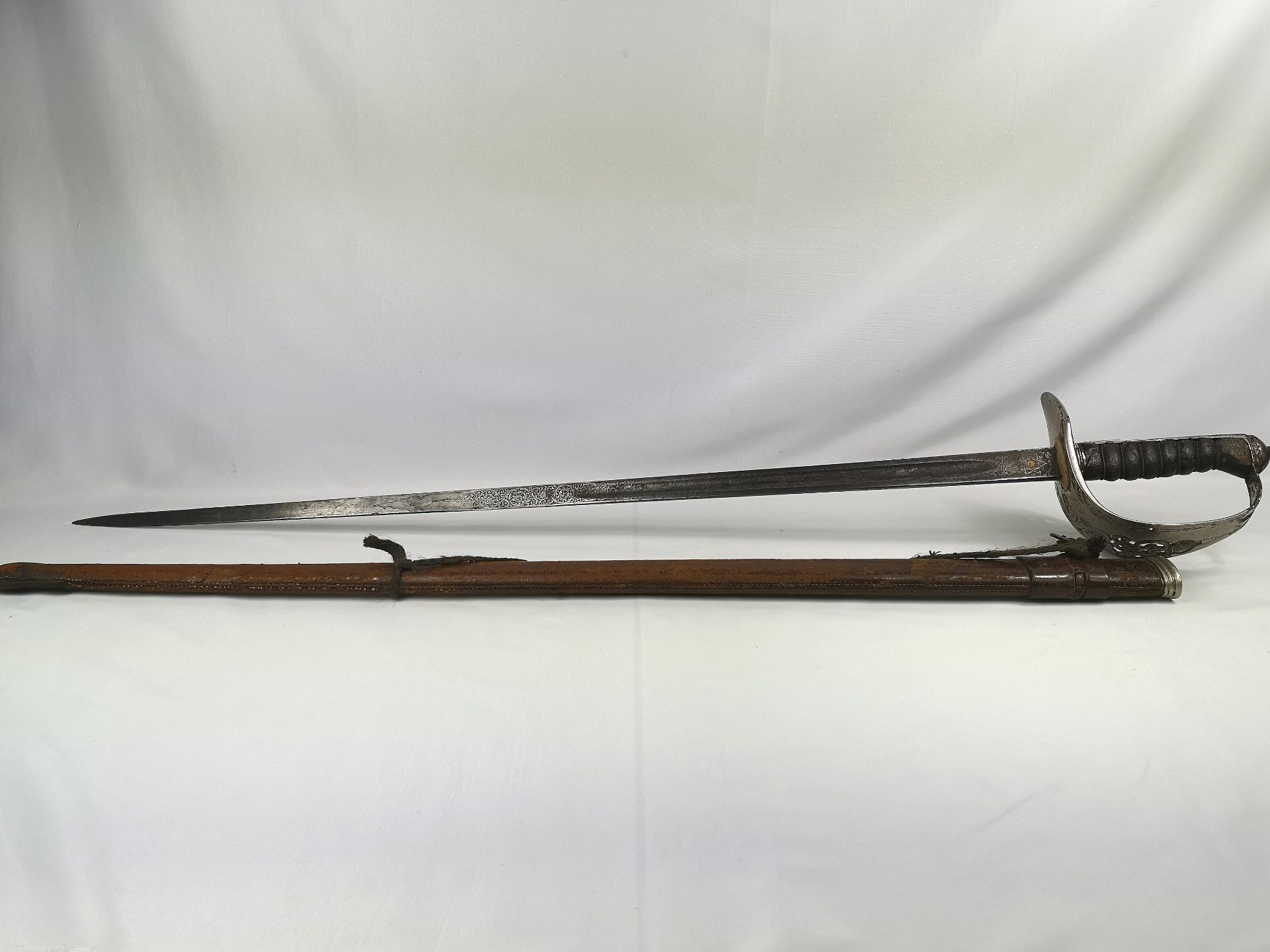 Dress sword with leather scabbard - Image 3 of 6