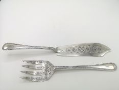 Pair of pierced silver fish servers