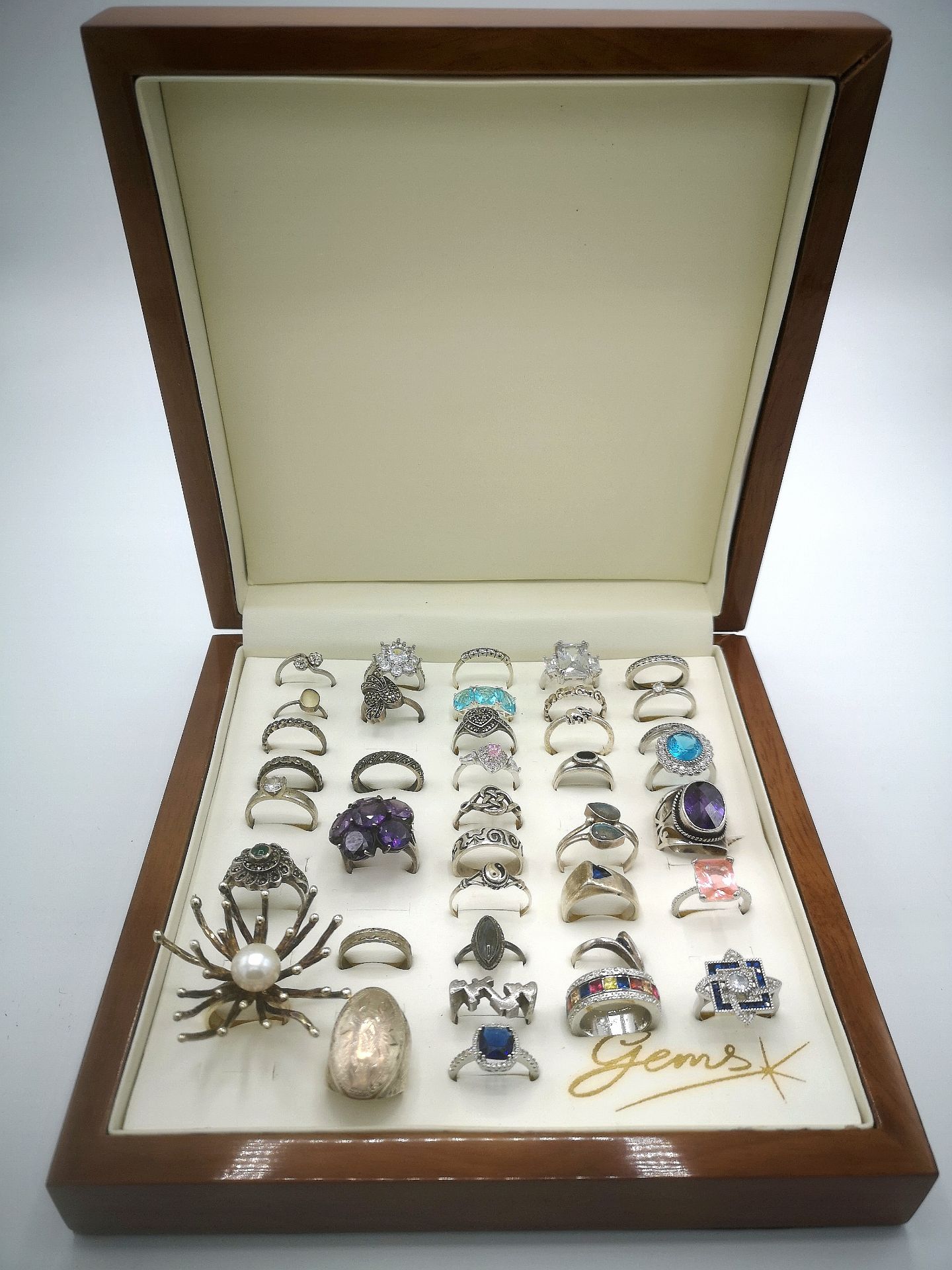 Collection of thirty eight silver rings