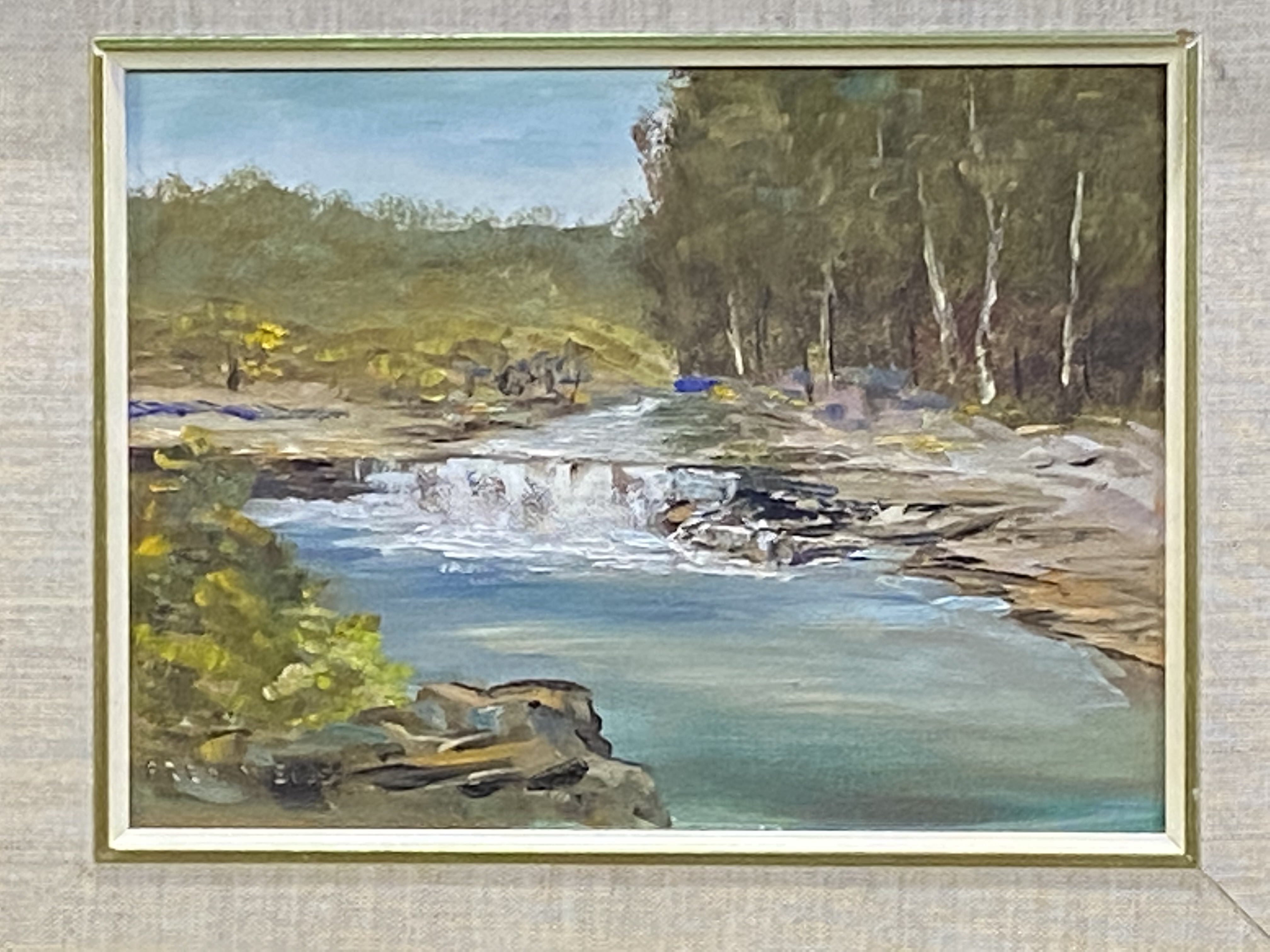 Framed oil on board of a waterfall by Fred Weiss - Image 2 of 3