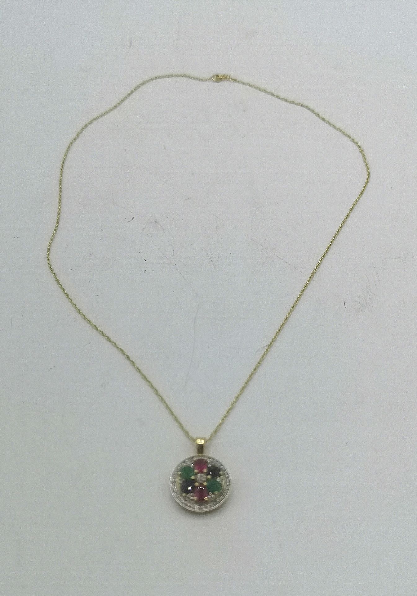 9ct gold pendant set with rubies, emeralds and sapphires - Image 3 of 8