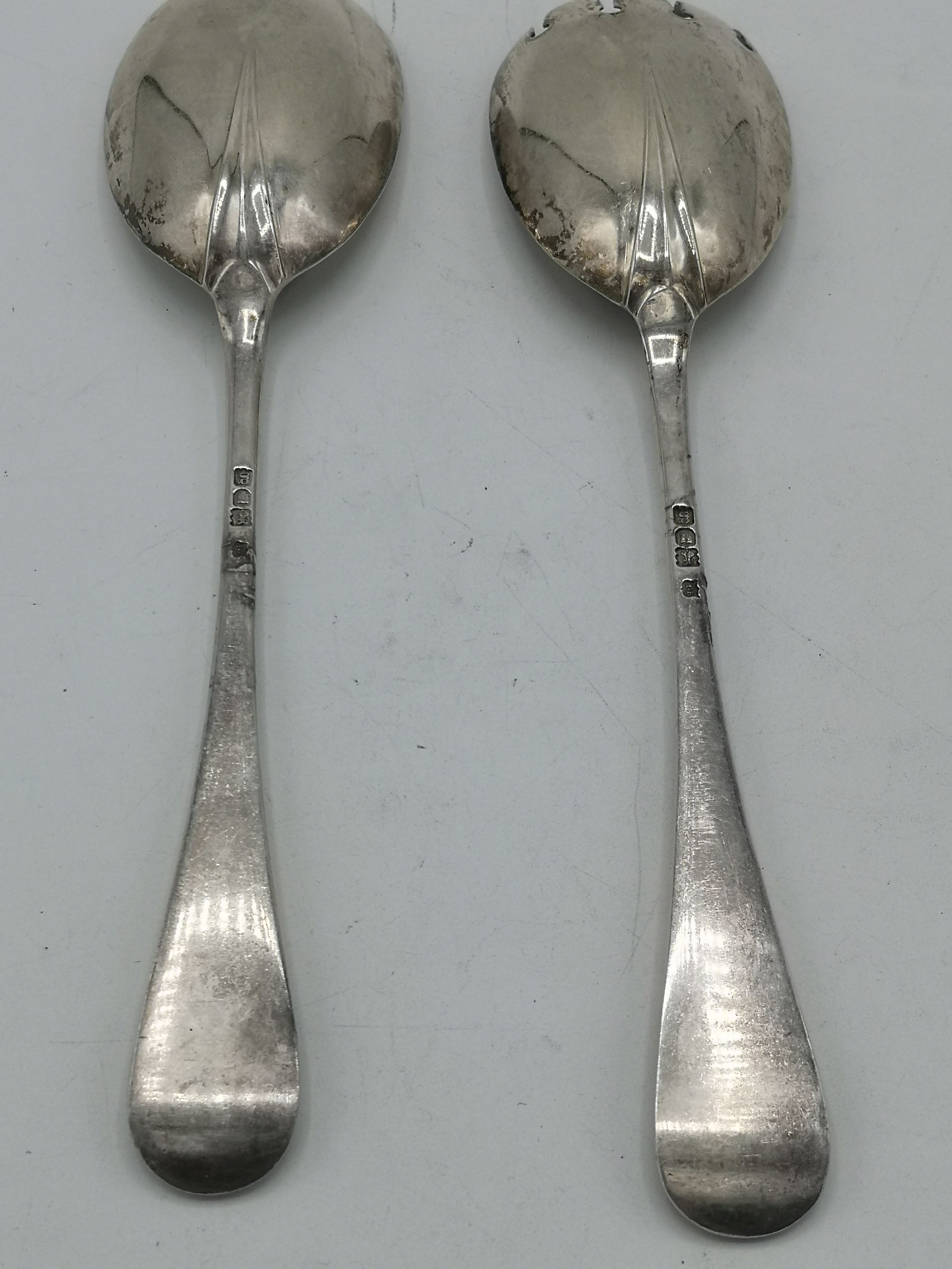 Pair of silver salad servers - Image 2 of 8