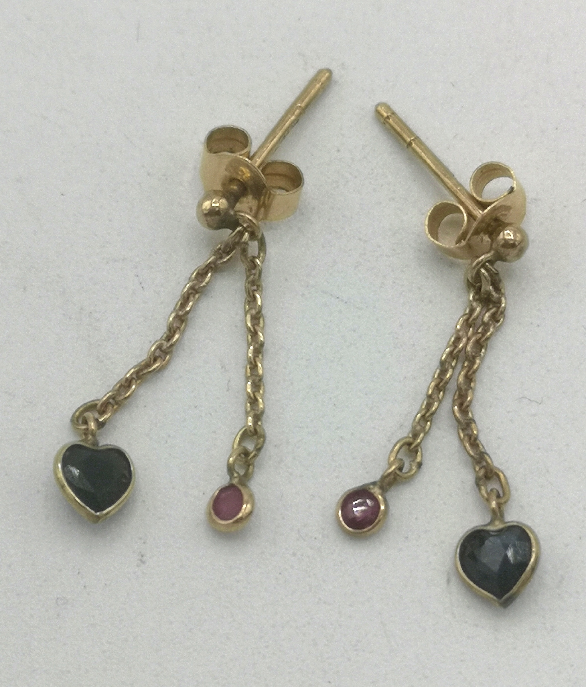 Pair of 9ct gold, ruby and sapphire earrings