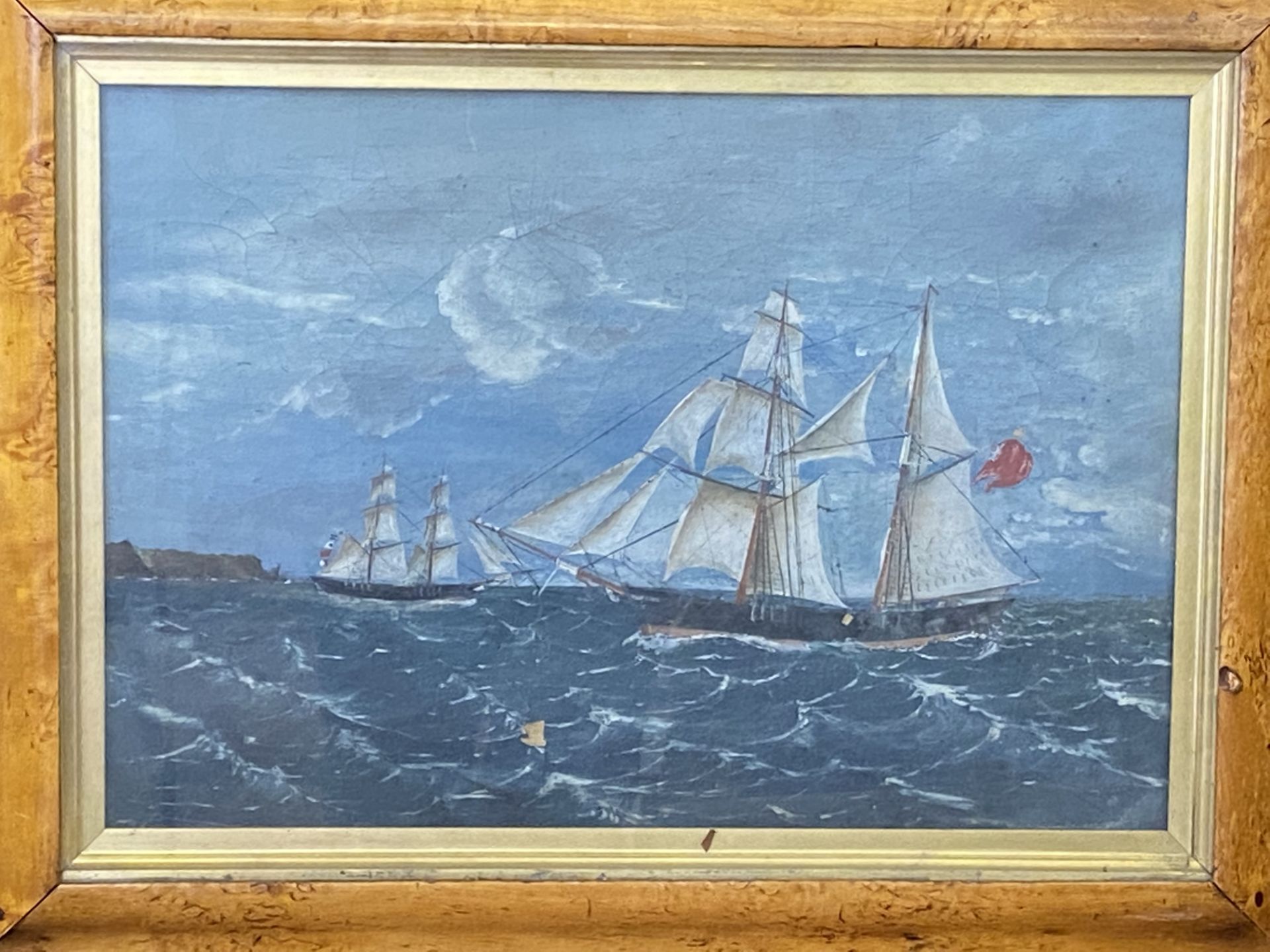 Framed and glazed oil painting of a sailing brig - Image 2 of 6