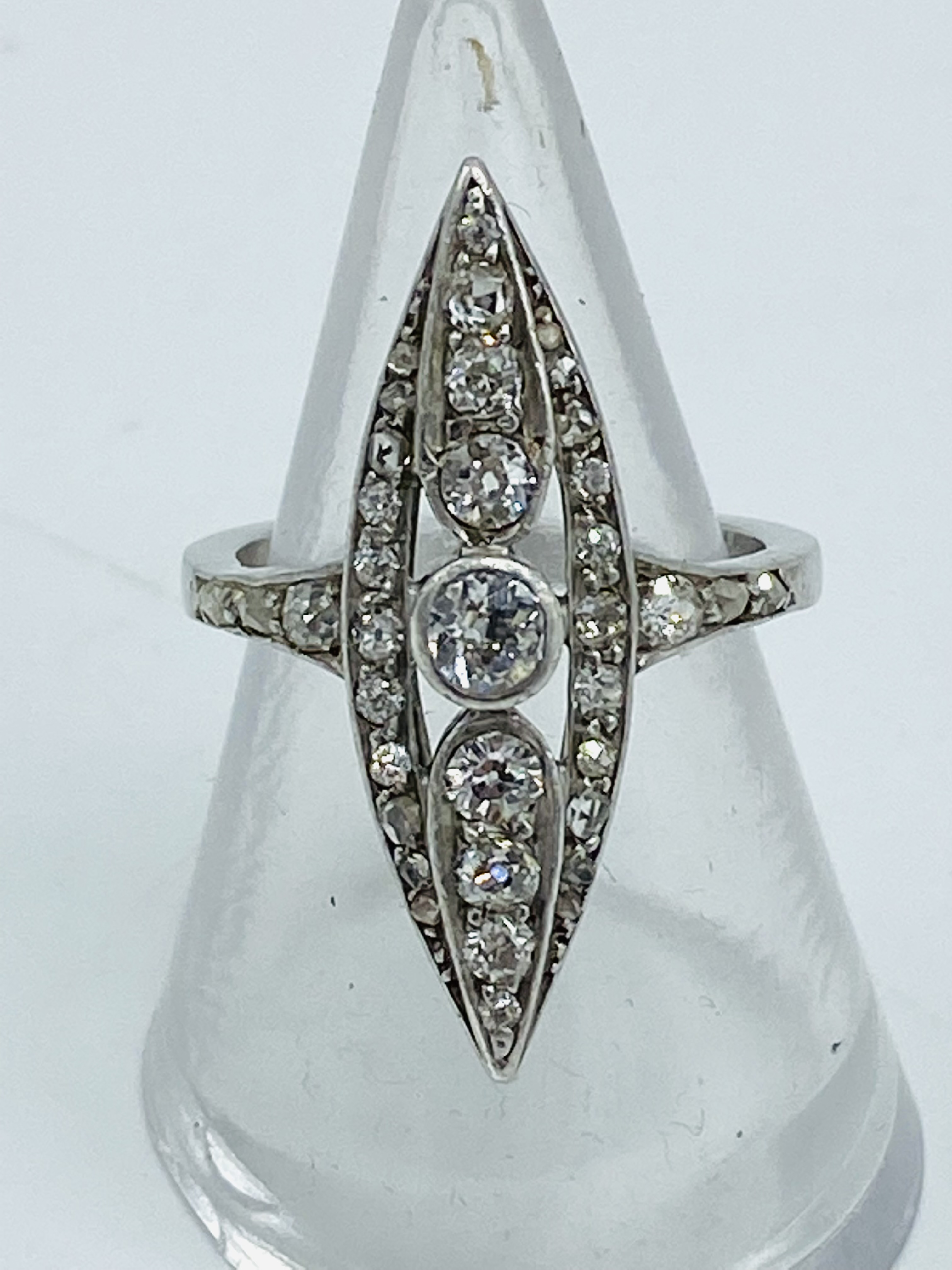 18ct white gold and diamond navette ring