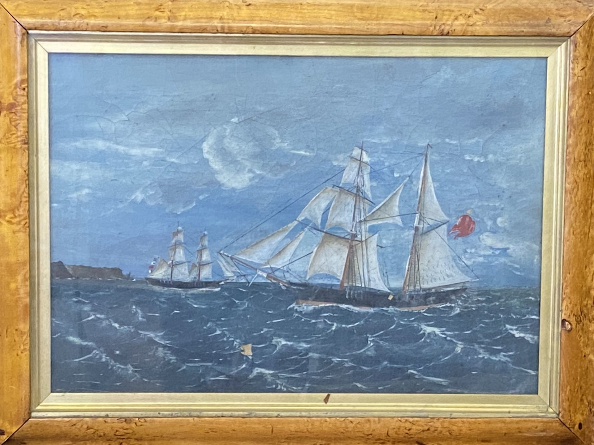 Framed and glazed oil painting of a sailing brig - Image 5 of 6