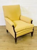 Mahogany framed armchair upholstered in gold fabric