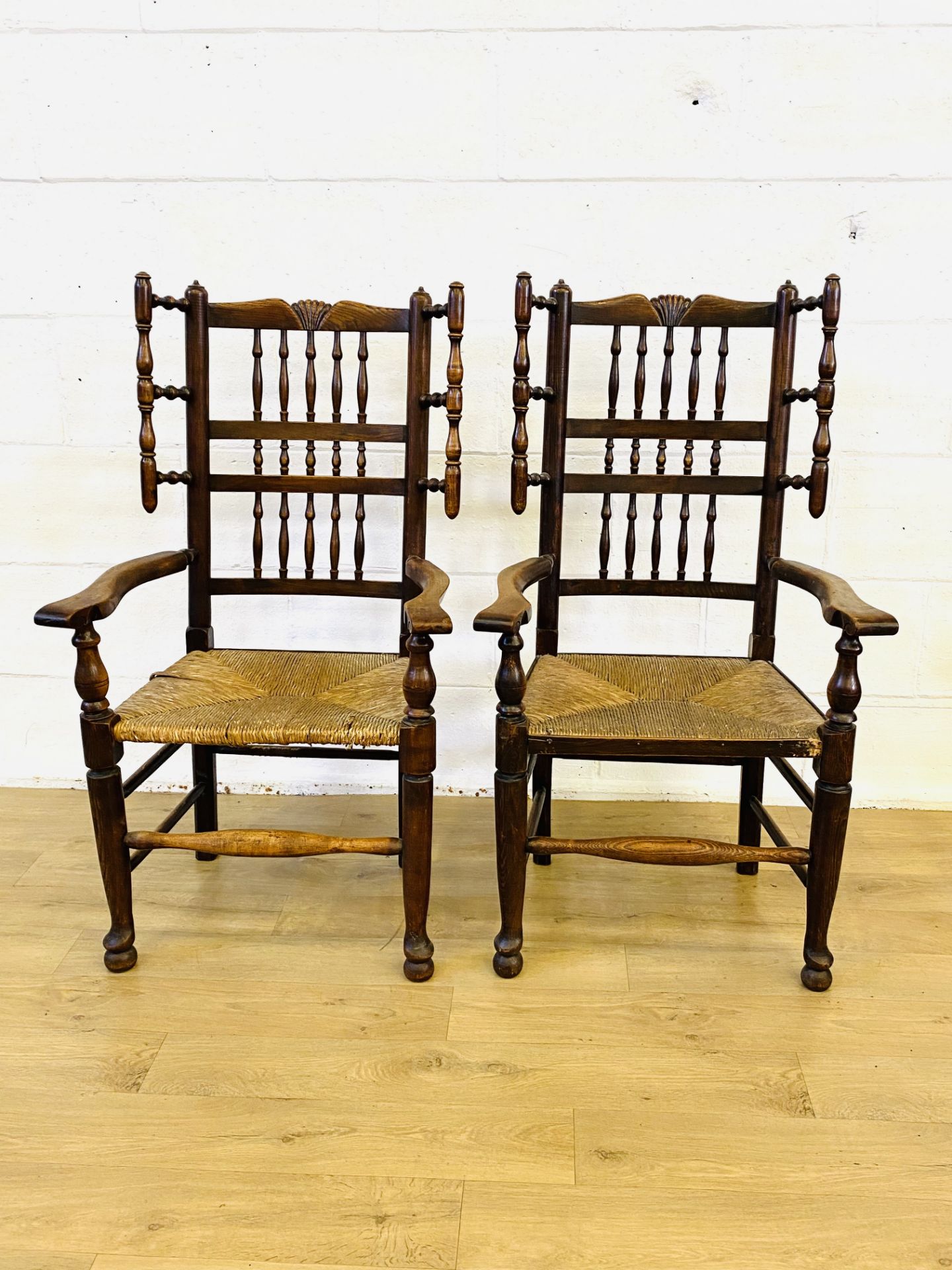 Pair of oak arts and crafts style armchairs - Image 7 of 7