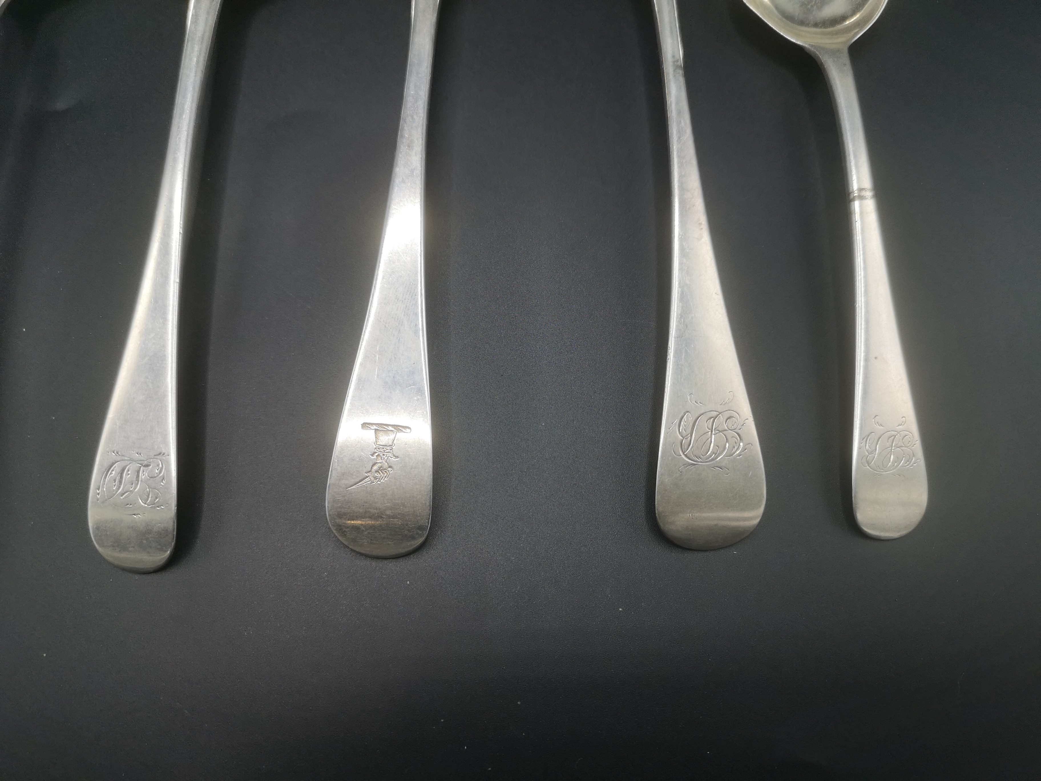 Two Georgian silver spoons with five other silver spoons - Image 4 of 8