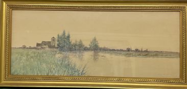 Framed and glazed watercolour of Hinksey on Thames