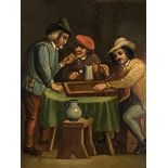 Oil on board of three man in an ale house; together with oil on board of a couple in period costume