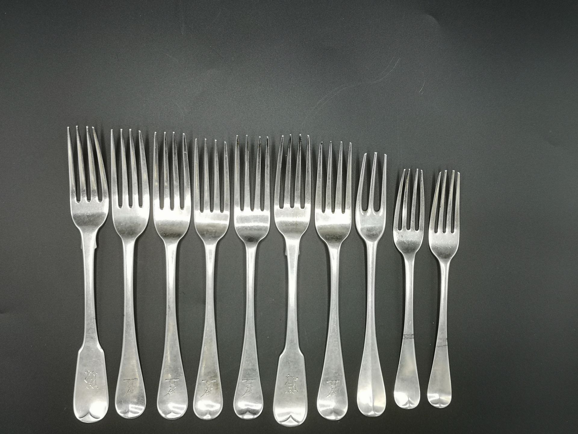 Five Georgian silver forks with five other silver forks - Image 7 of 7