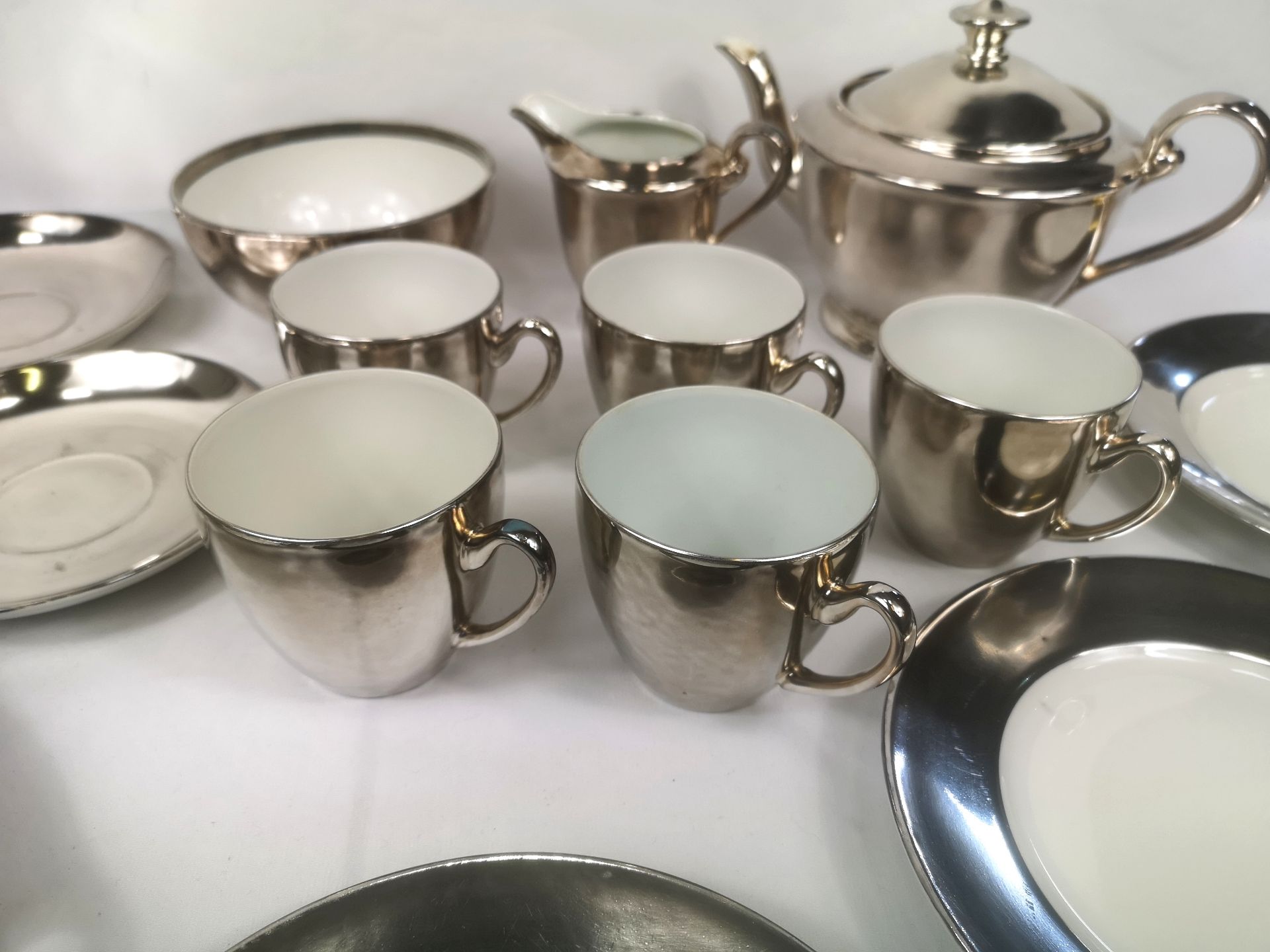 Silver on porcelain part tea set - Image 6 of 9