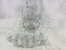 Two glass decanters and other glassware