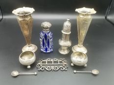 A pair of silver vases and other items of silver