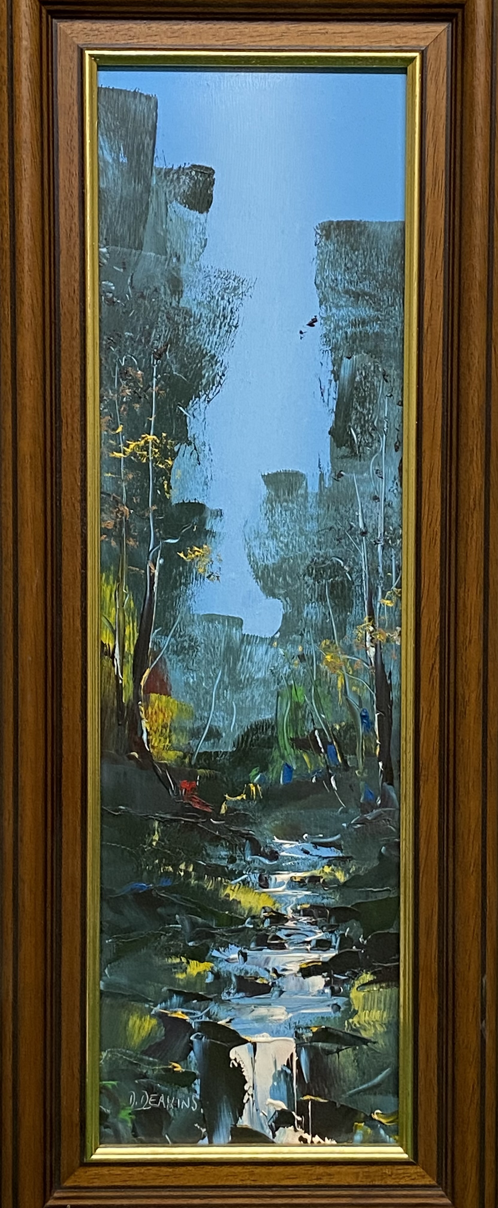 D. Deakins, framed oil on board of a waterfall