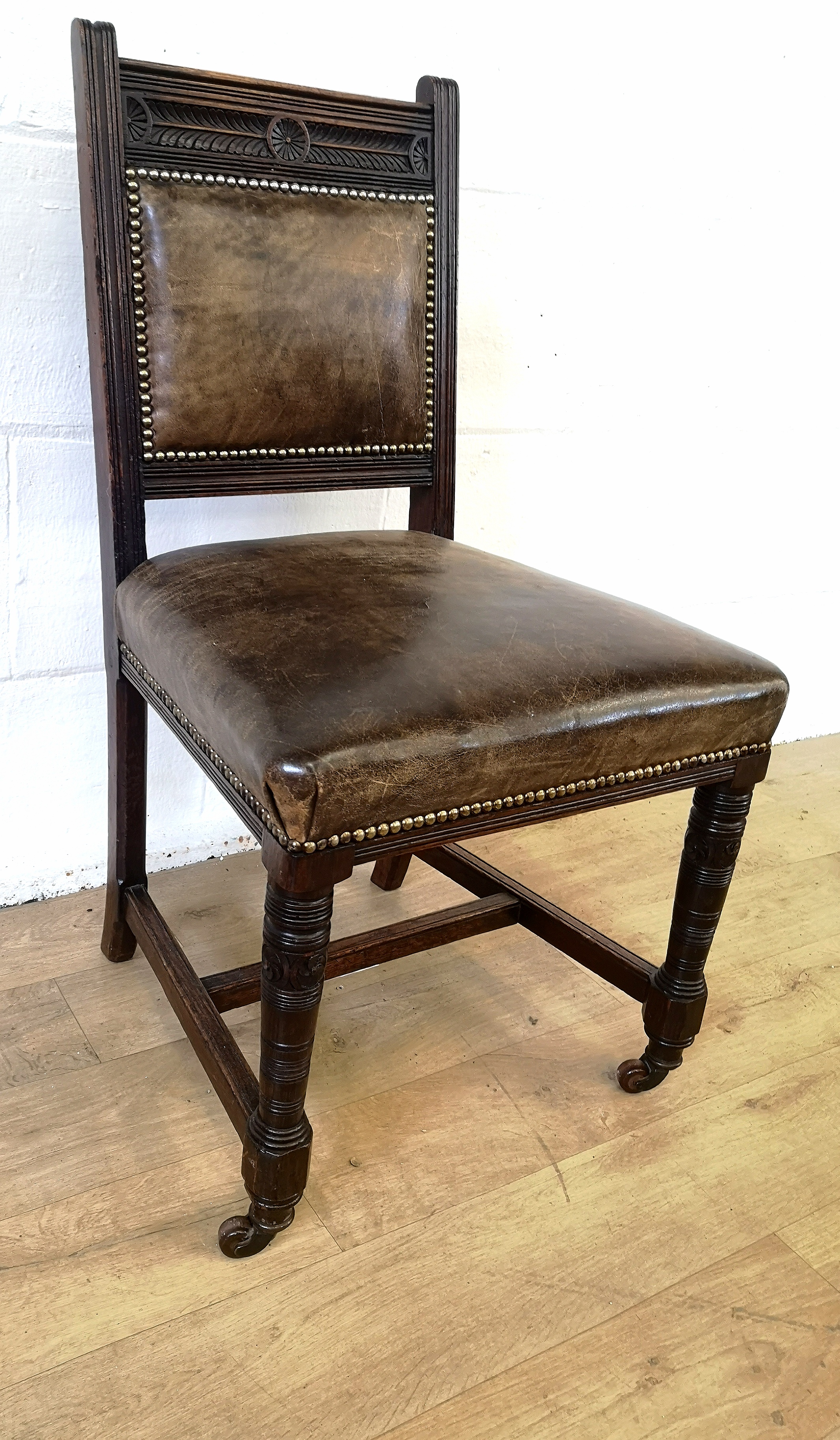 Set of six Victorian oak dining chairs - Image 4 of 6