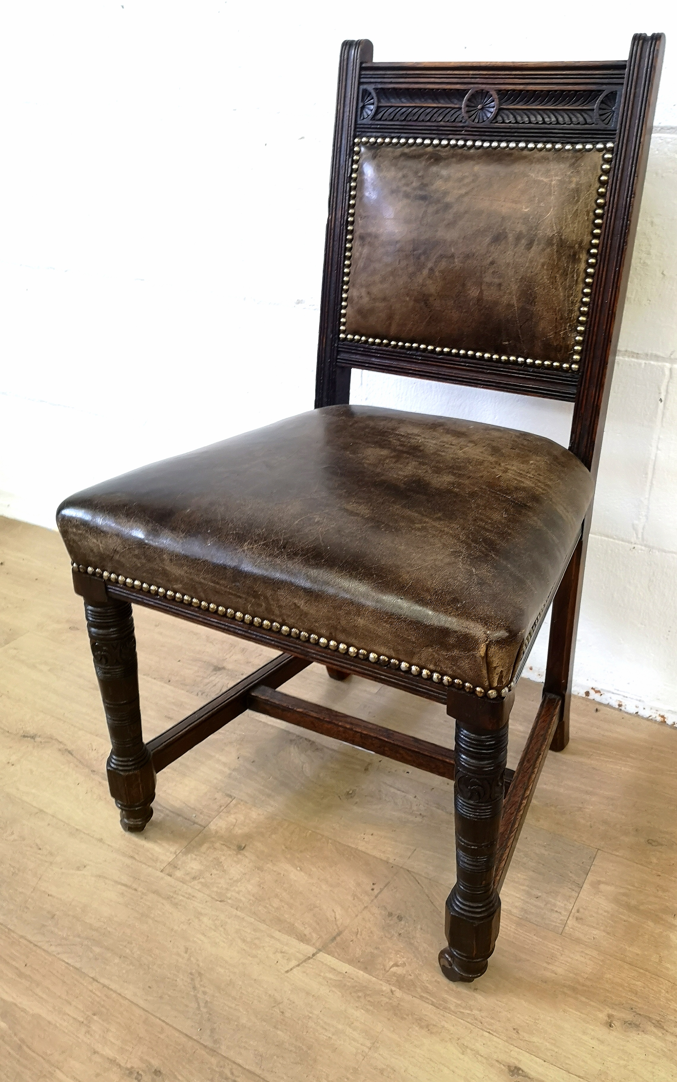 Set of six Victorian oak dining chairs - Image 5 of 6