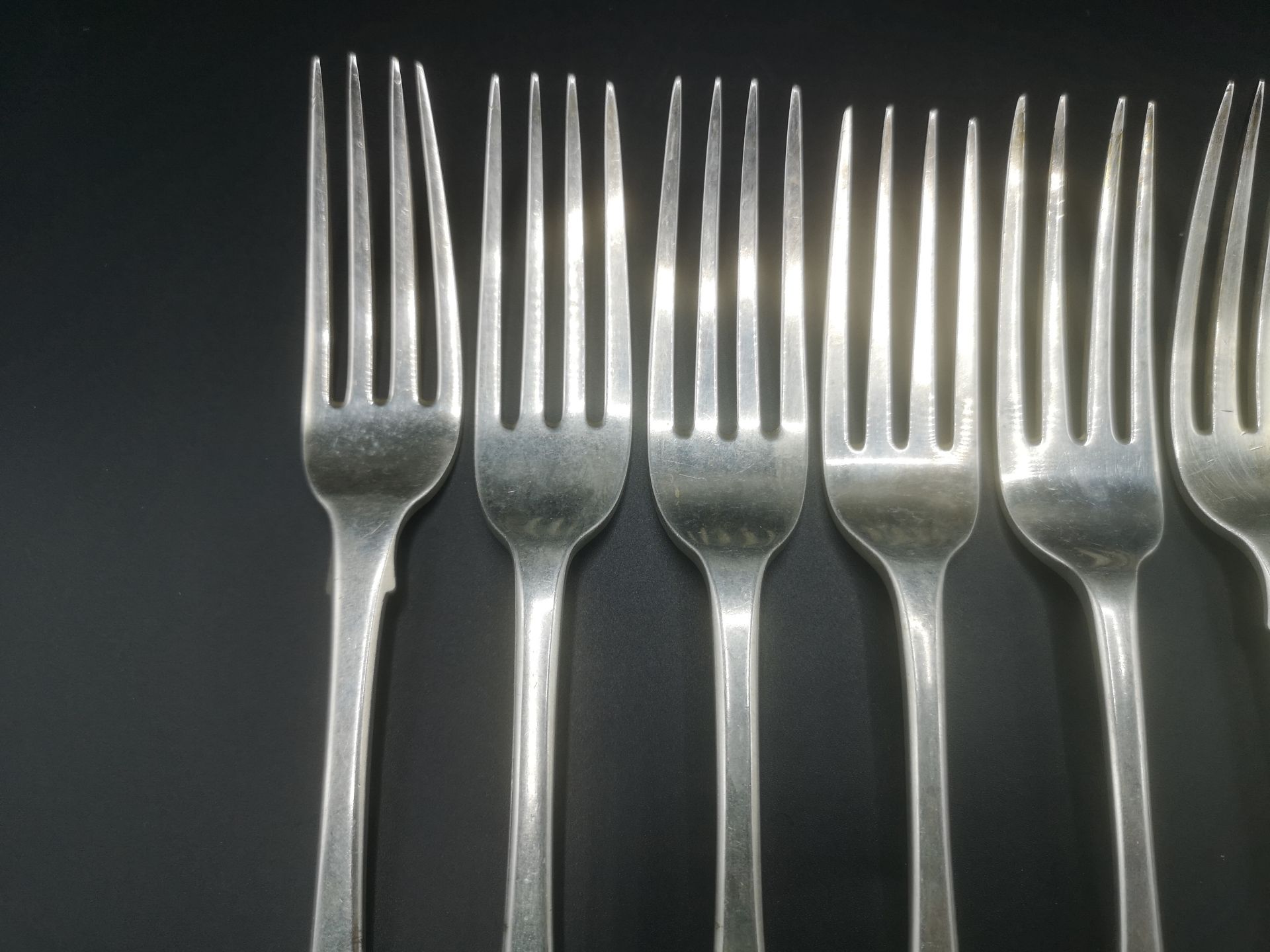 Five Georgian silver forks with five other silver forks - Image 3 of 7