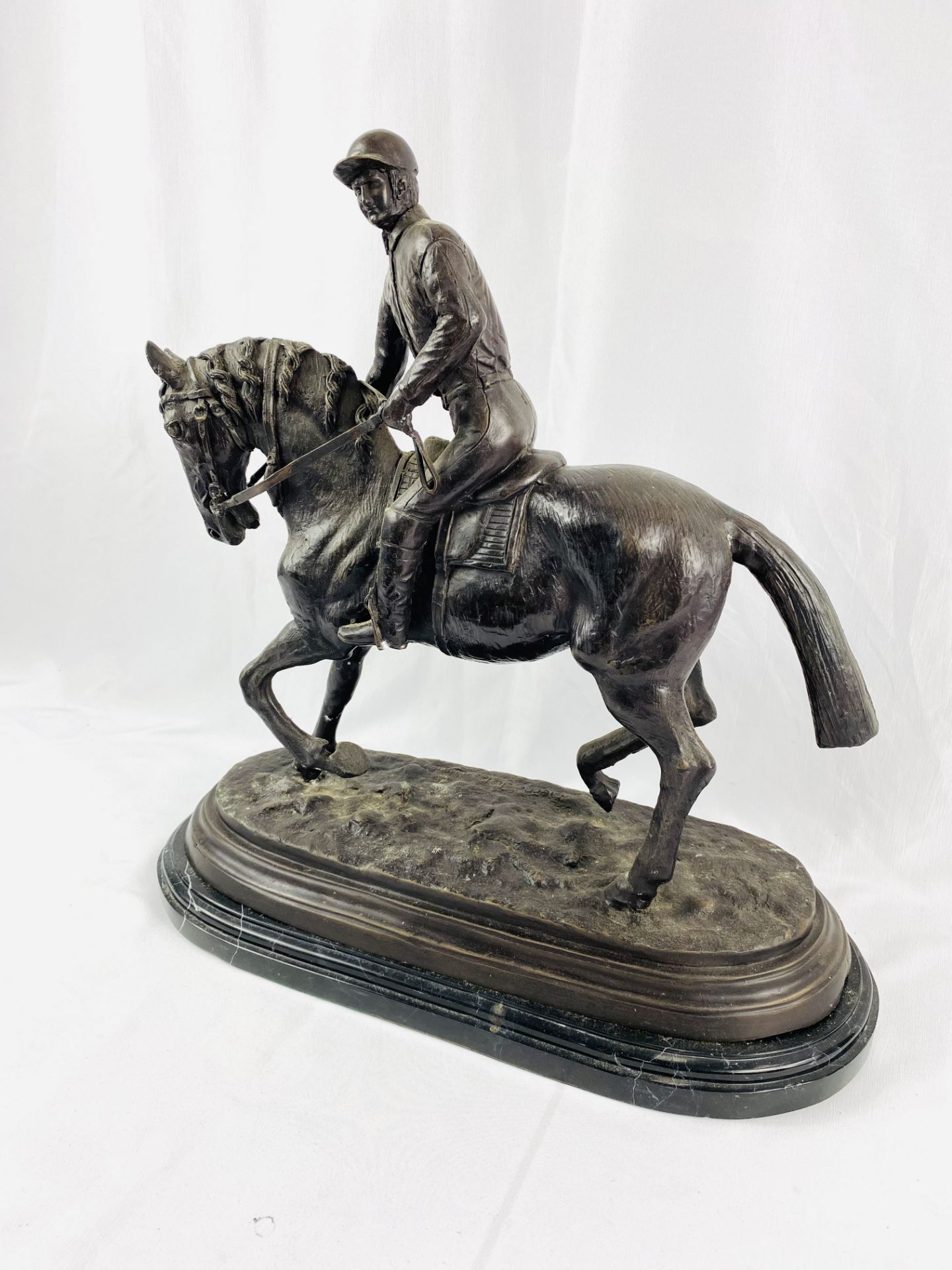 Spelter figure of a horse and rider - Image 2 of 5